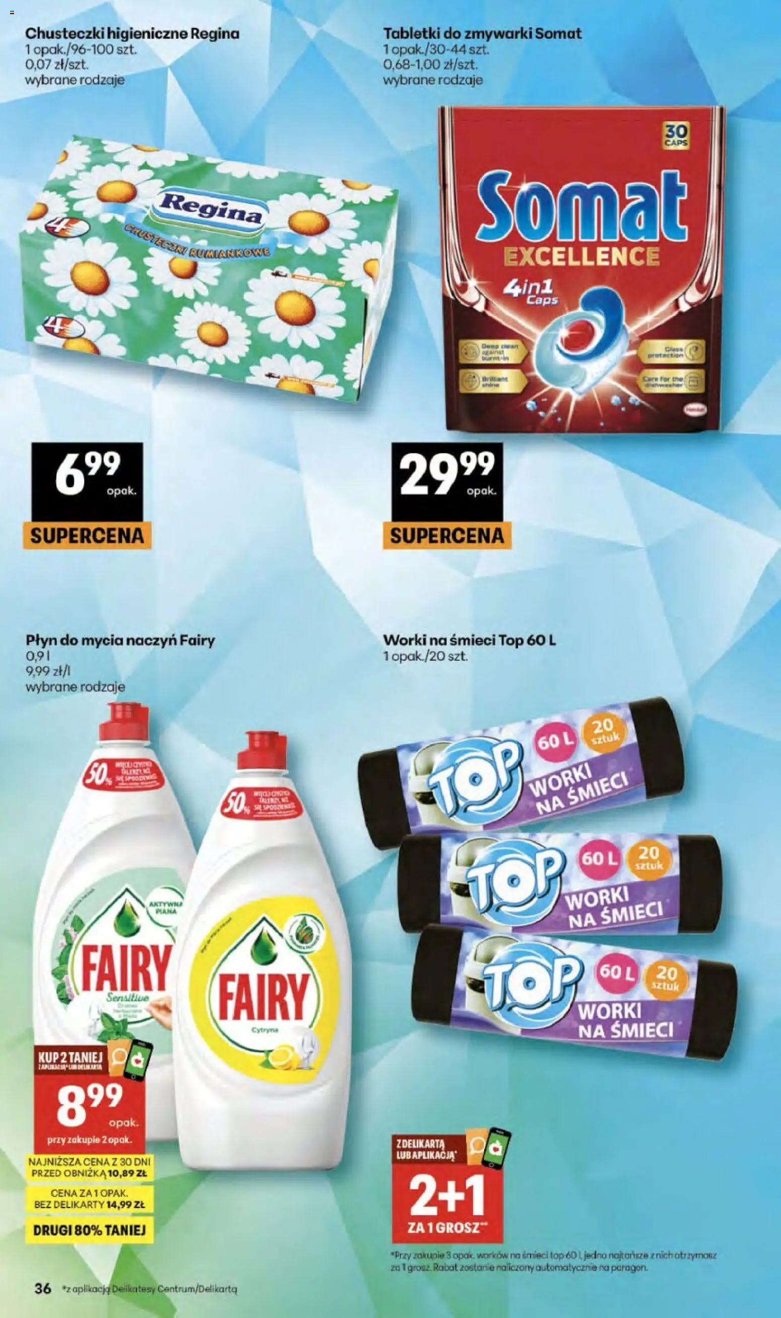 Delikatesy Centrum gazetka - Sklepy Własne od 14.05.2026 | Strona: 36 | Produkty: Chusteczki higieniczne, Delikatesy, Worki na śmieci 60 l, Tabletki do zmywarki