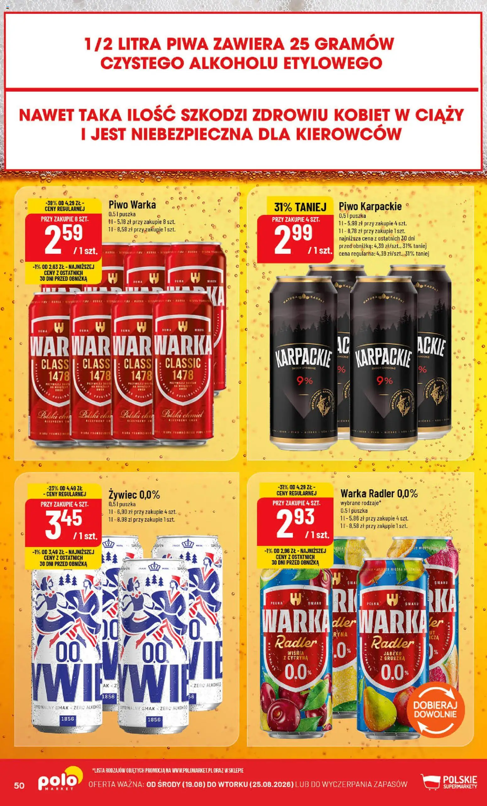 POLOmarket gazetka od 19.08.2026 | Strona: 50 | Produkty: Gruszka, Warka radler, Warka, Piwo Warka