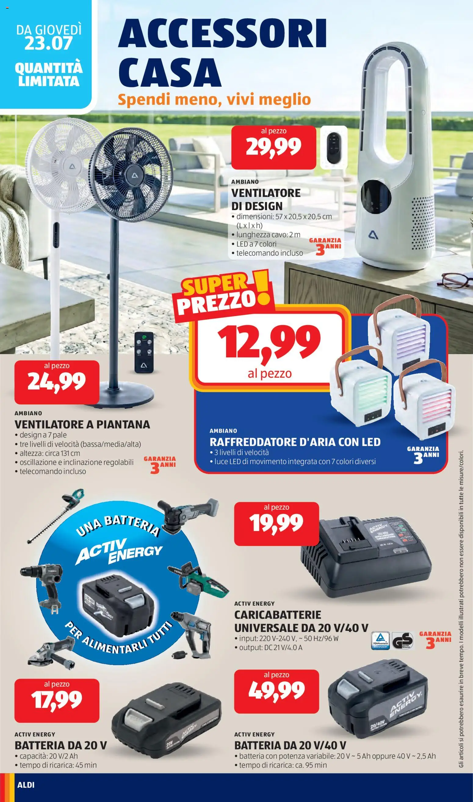 Volantino Aldi del 20/07/2026 | Pagina: 22 | Prodotti: Ventilatore, Cavo, Batteria, Caricabatterie