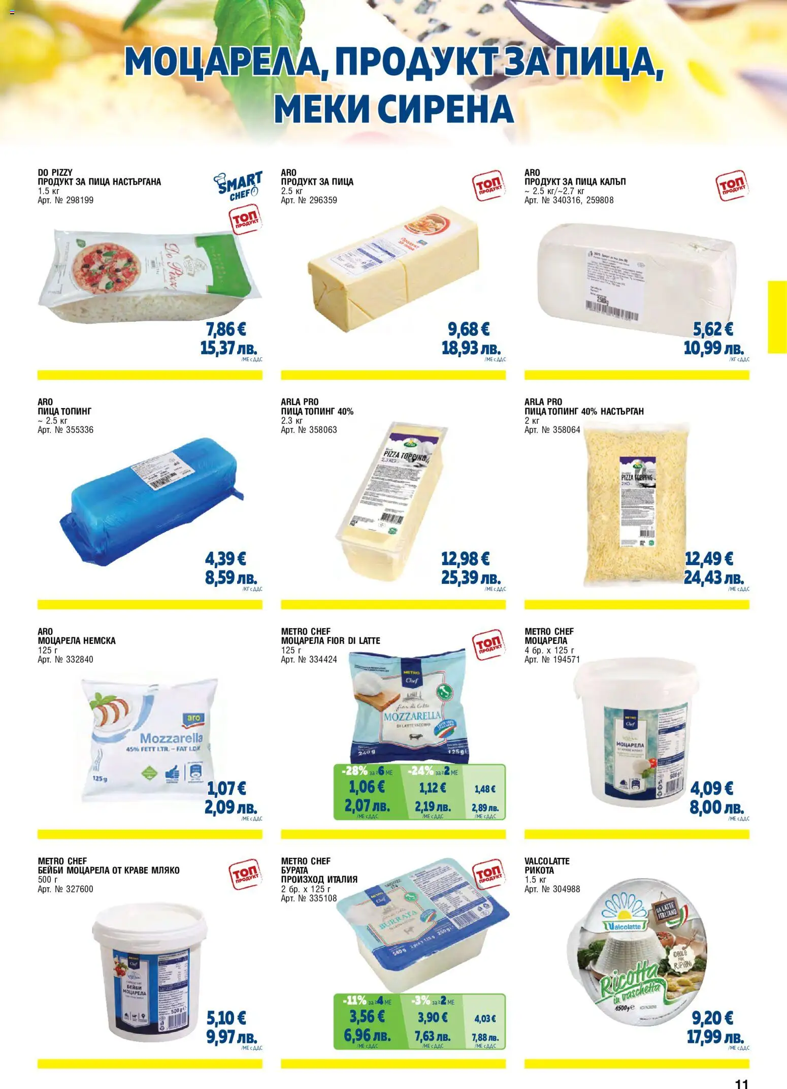 {H1} | Страница: 11 | Продукти: Пица, Краве, Мляко, Моцарела