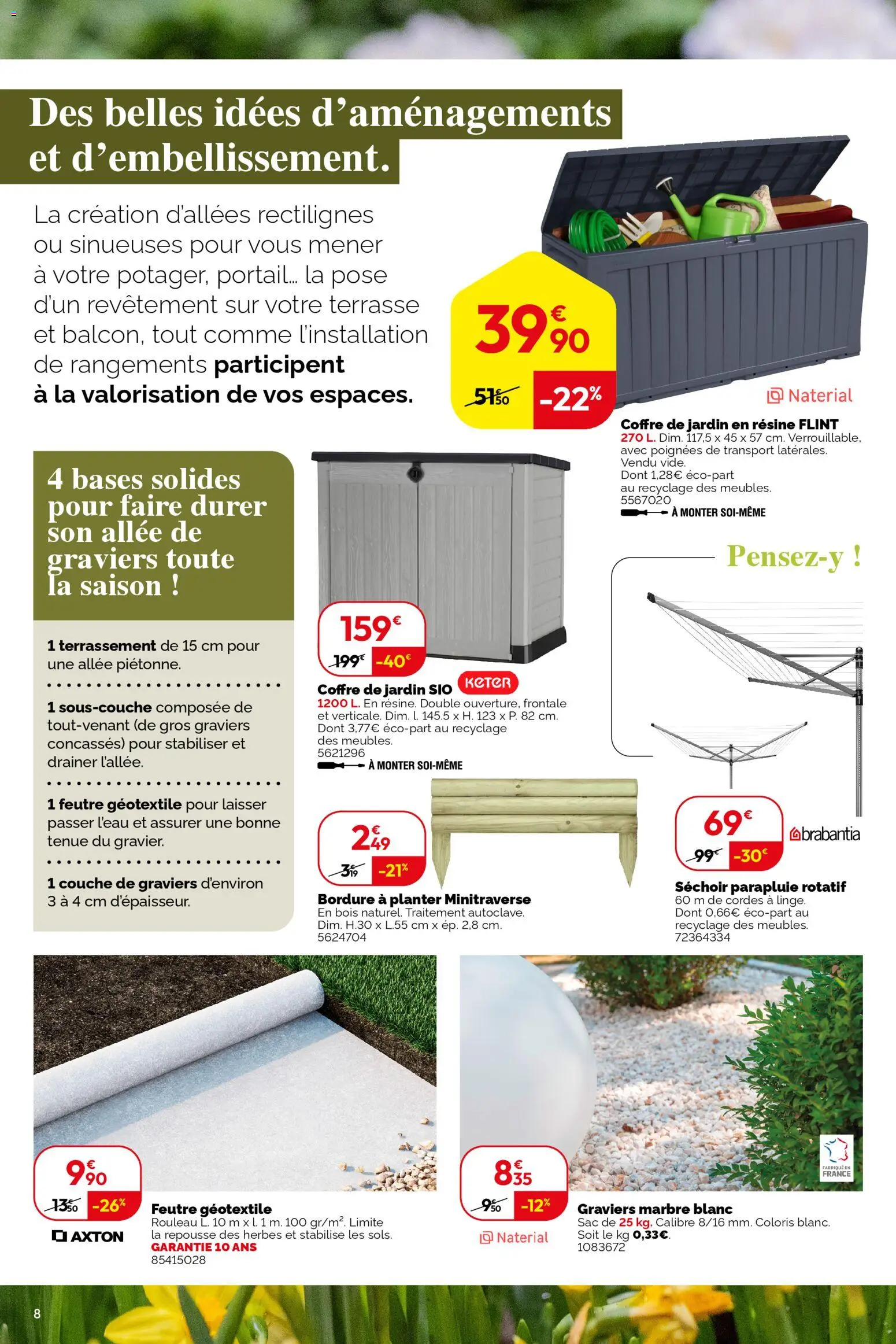 {H1} | Page: 8 | Produits: Séchoir, Portail, Coffre de jardin, Géotextile