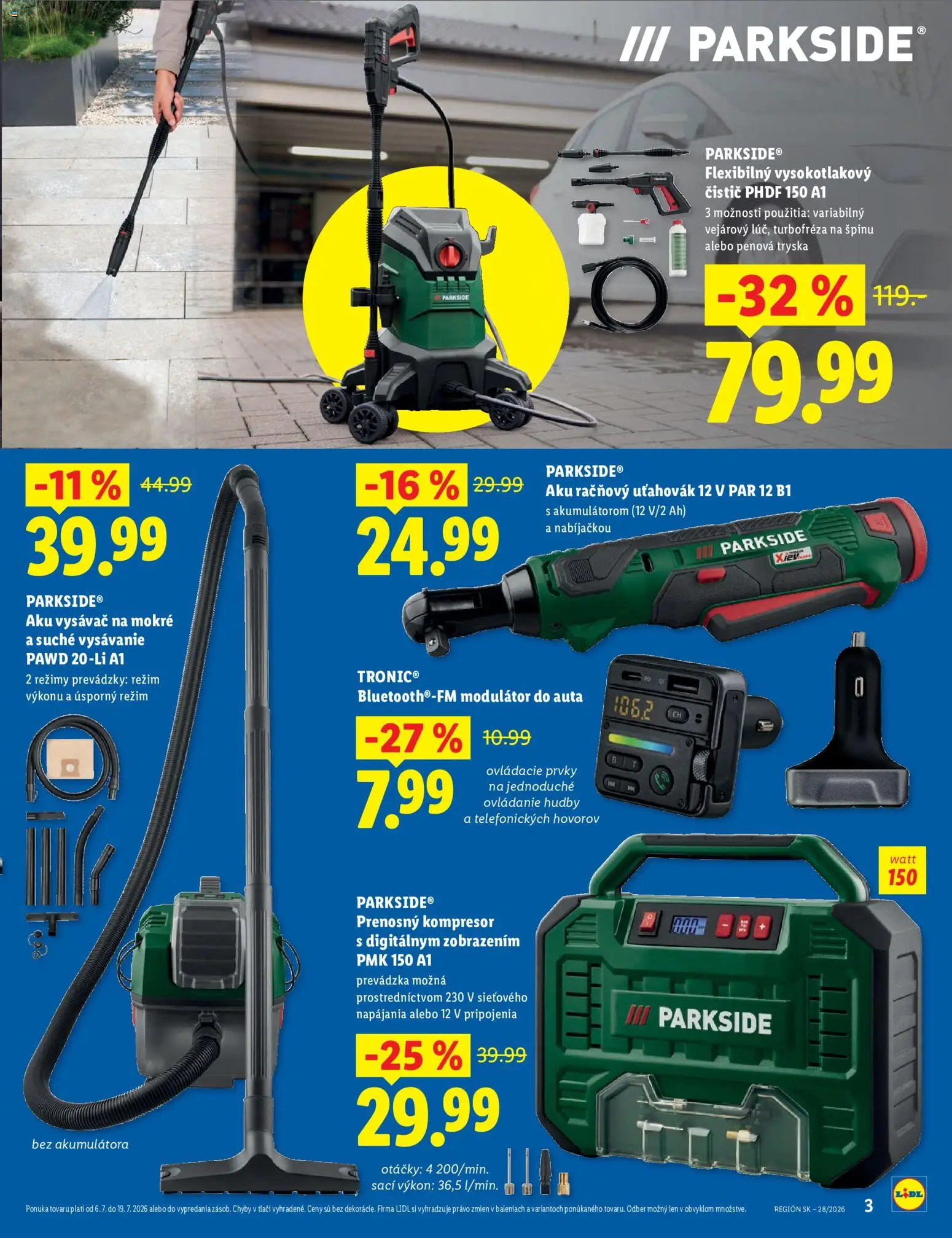 Nové Lidl akcie – leták je platný od 06.07.2026 | Strana: 3 | Produkty: Kompresor, Aku vysávač, Aku, Parkside
