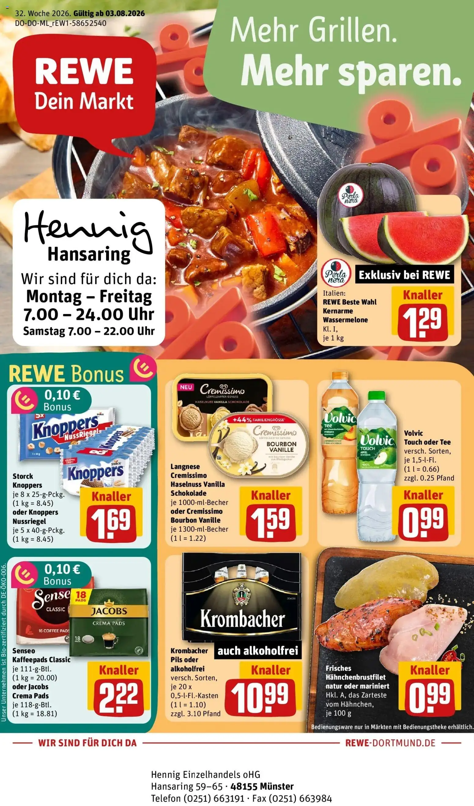 REWE Prospekt ab 03.08.2026 zum Blättern » Angebote | Seite: 1 | Produkte: Senseo, Schokolade, Äpfel, Vanille
