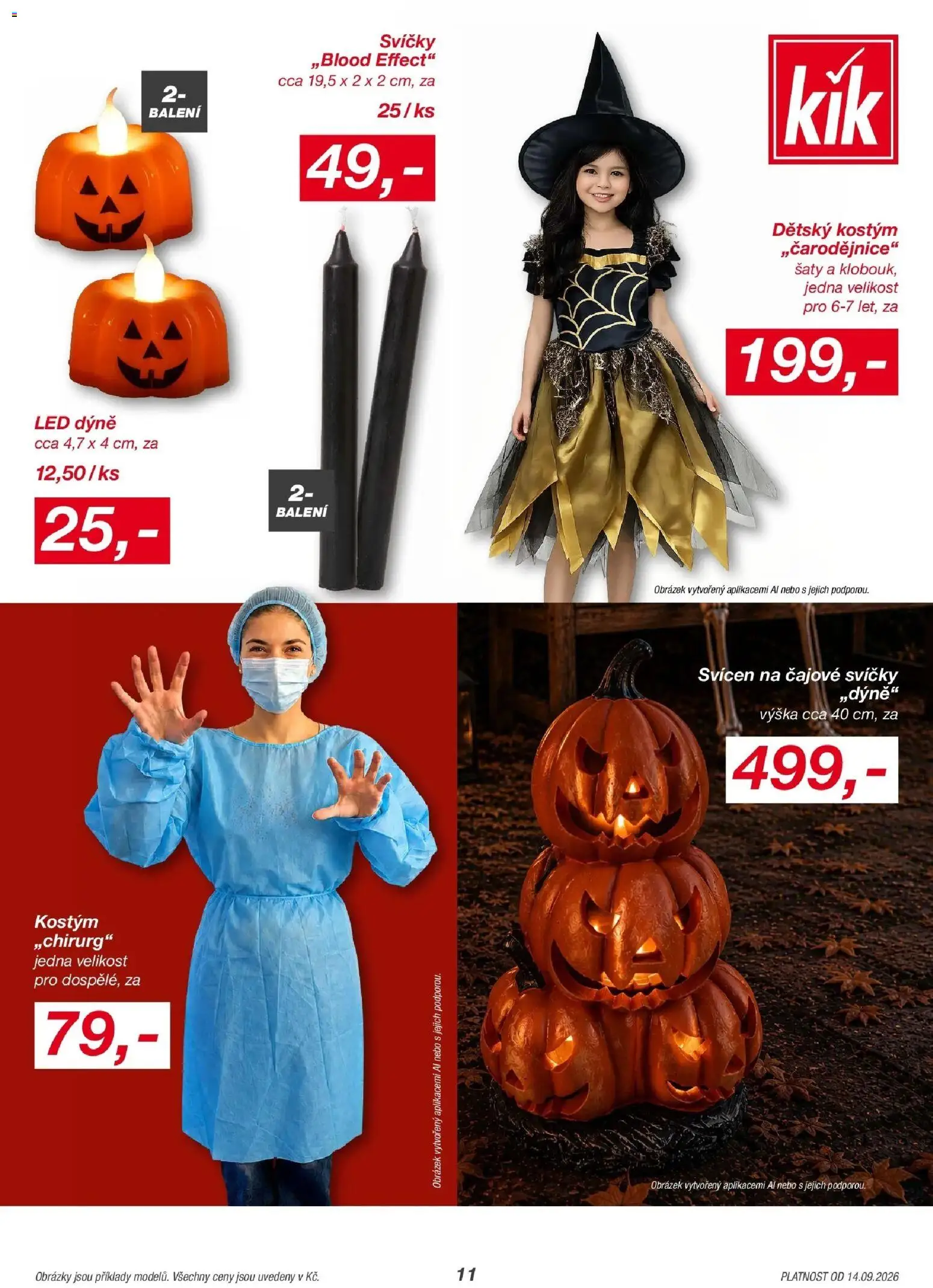 KIK leták 11.09.2026 - Leták příští týden | Strana: 11 | Produkty: Čajové svíčky, Kostým, Svíčky, LED