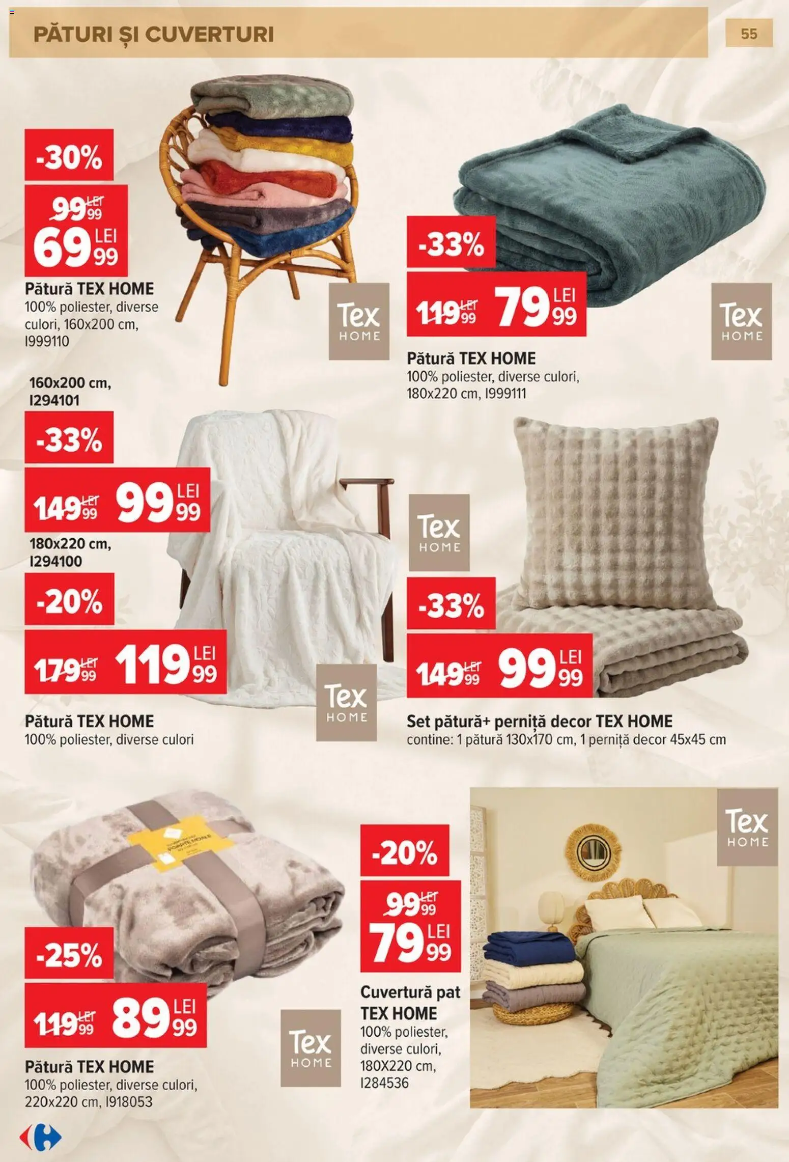 Noul catalog Carrefour – valabil de la 23.09.2026 | Pagină: 55 | Produse: Cuvertură, Pat, Pătură, Tex