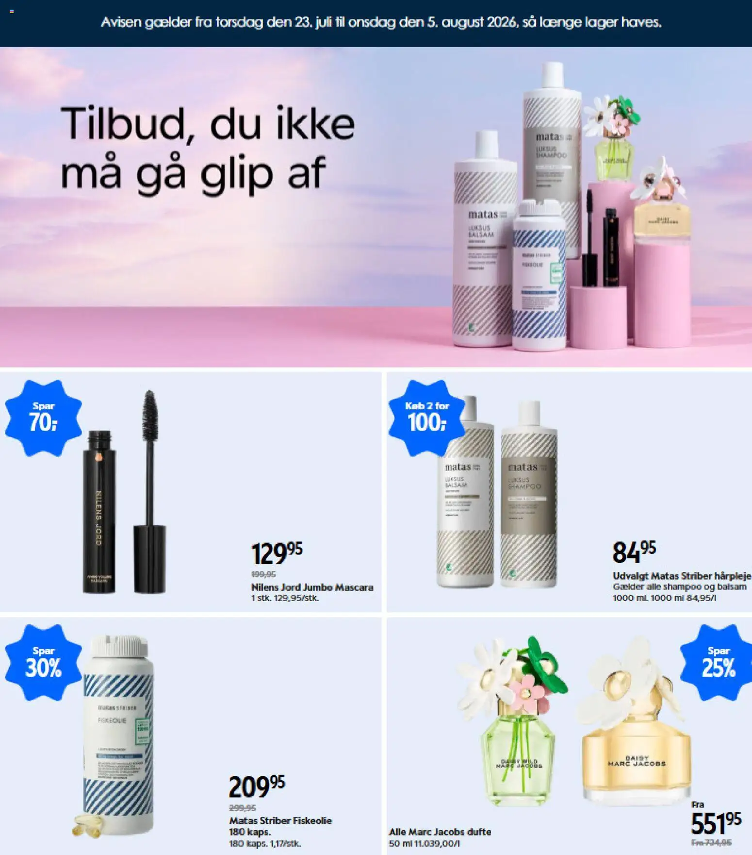 Matas tilbudsavis – gyldig fra 23/07/2026 | Side: 1 | Produkter: Mascara, Shampoo, Balsam
