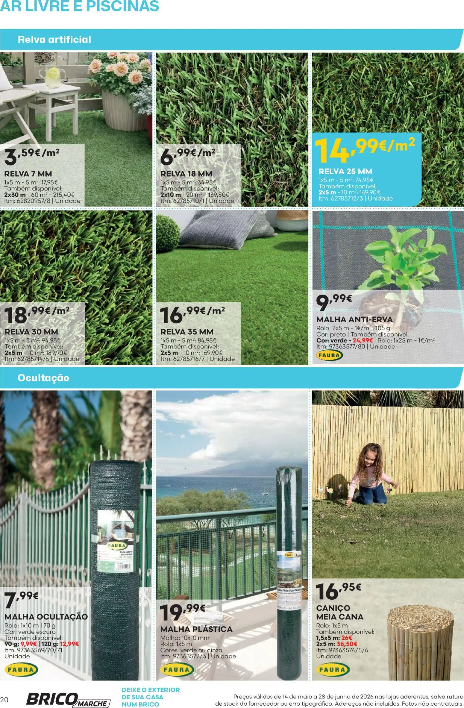 BricoMarché Catálogo Ar Livre e Piscinas - Vila do Conde │ válido de 14.05.2026 | Página: 20 | Produtos: Relva artificial, Piscinas