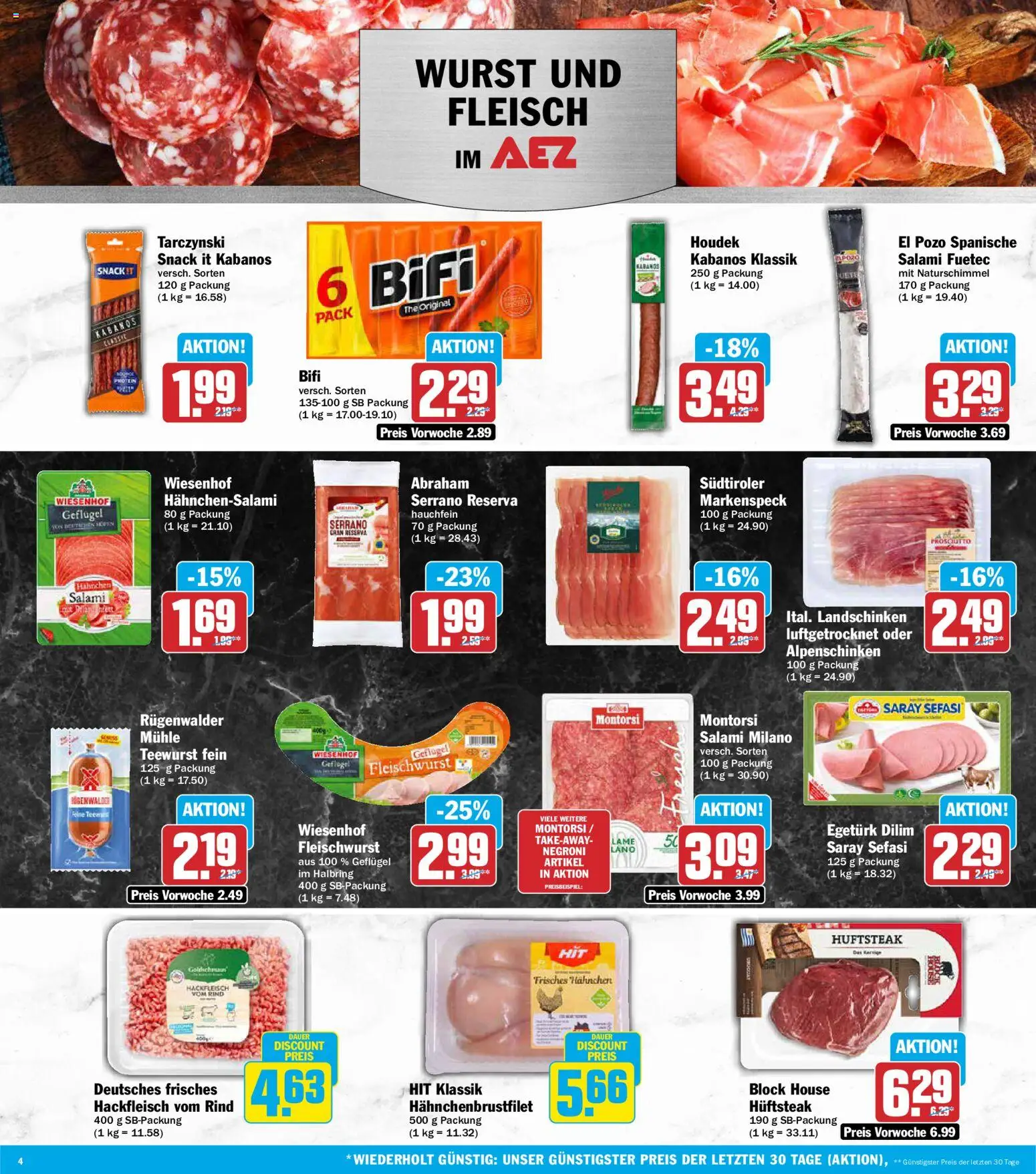 AEZ Prospekt – gültig ab 07.09.2026 | Seite: 4 | Produkte: Mühle, Salami, Fleisch, Hackfleisch