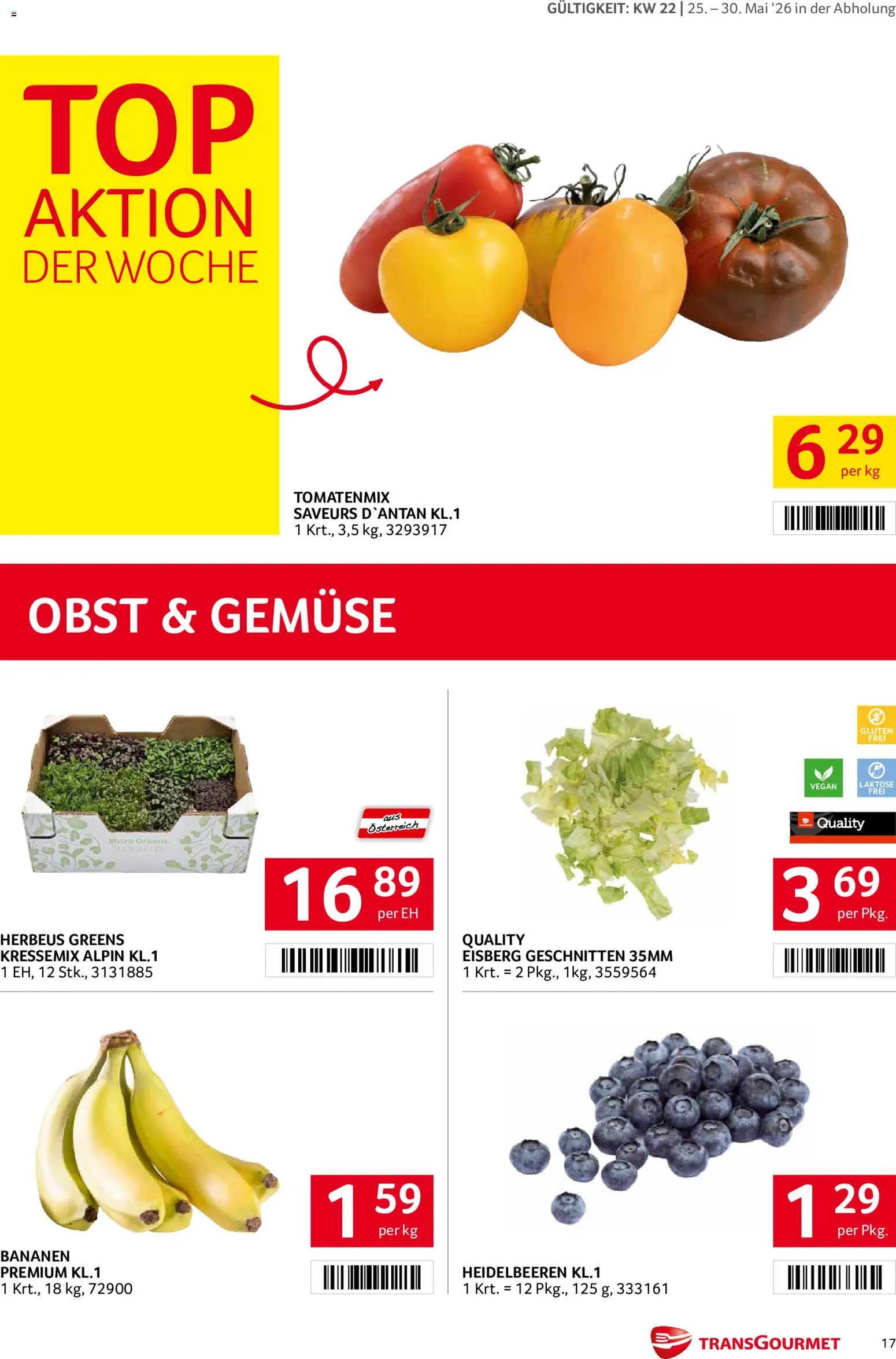 Transgourmet Flugblatt gültig ab 25.05.2026 | Seite: 17 | Produkte: Gemüse, Obst, Bananen