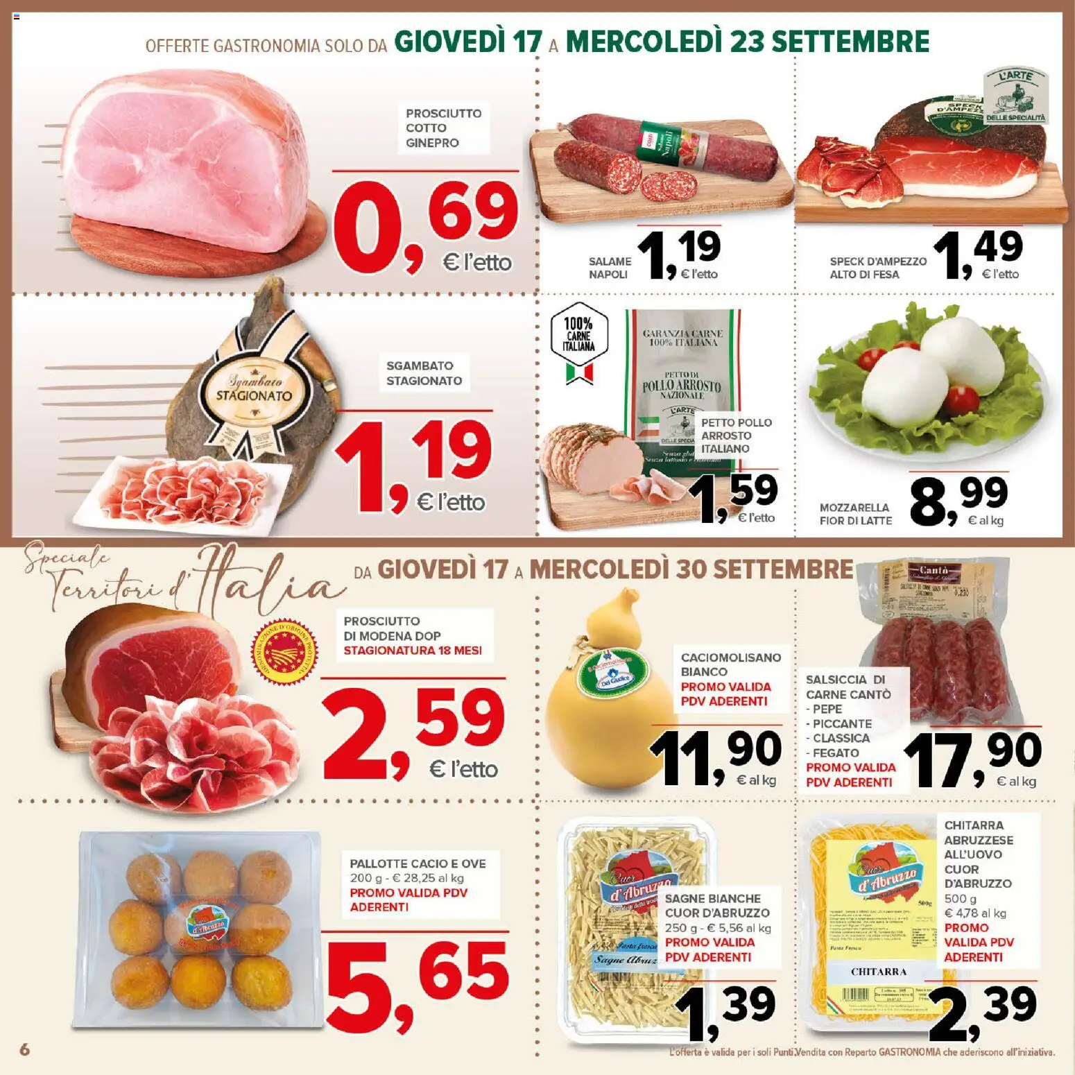 Volantino Todis del 17/09/2026 | Pagina: 6 | Prodotti: Arrosto, Mozzarella, Prosciutto, Salsiccia
