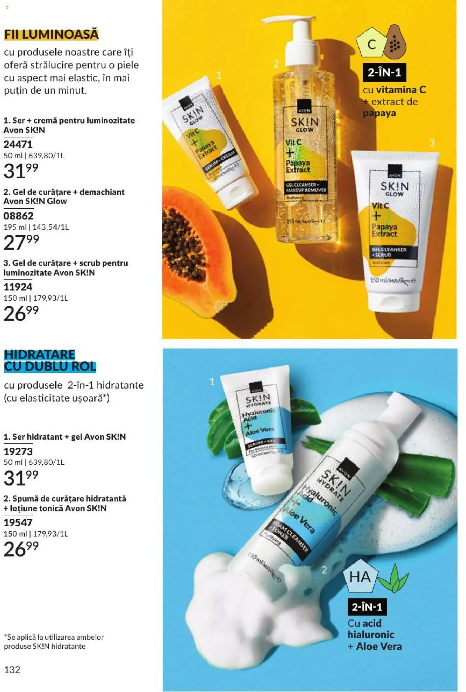 Noul catalog Avon – valabil de la 01.09.2026 | Pagină: 132 | Produse: Loțiune tonică, Gel de curățare, Toner, Aplică