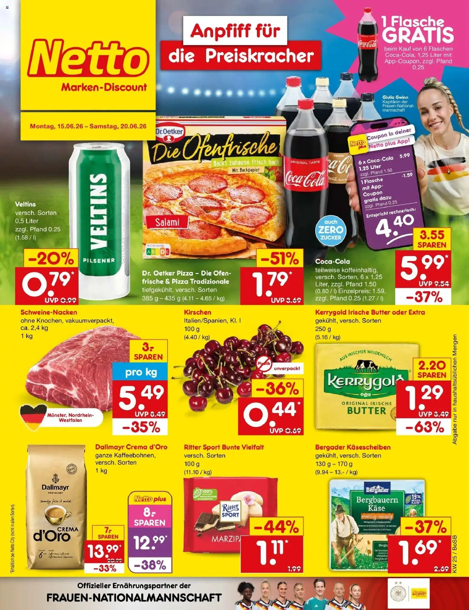 Netto Marken-Discount Prospekt Stadtlohn – gültig ab 15.06.2026 | Seite: 1 | Produkte: Ofen, Coca cola, Butter, Schweinenacken