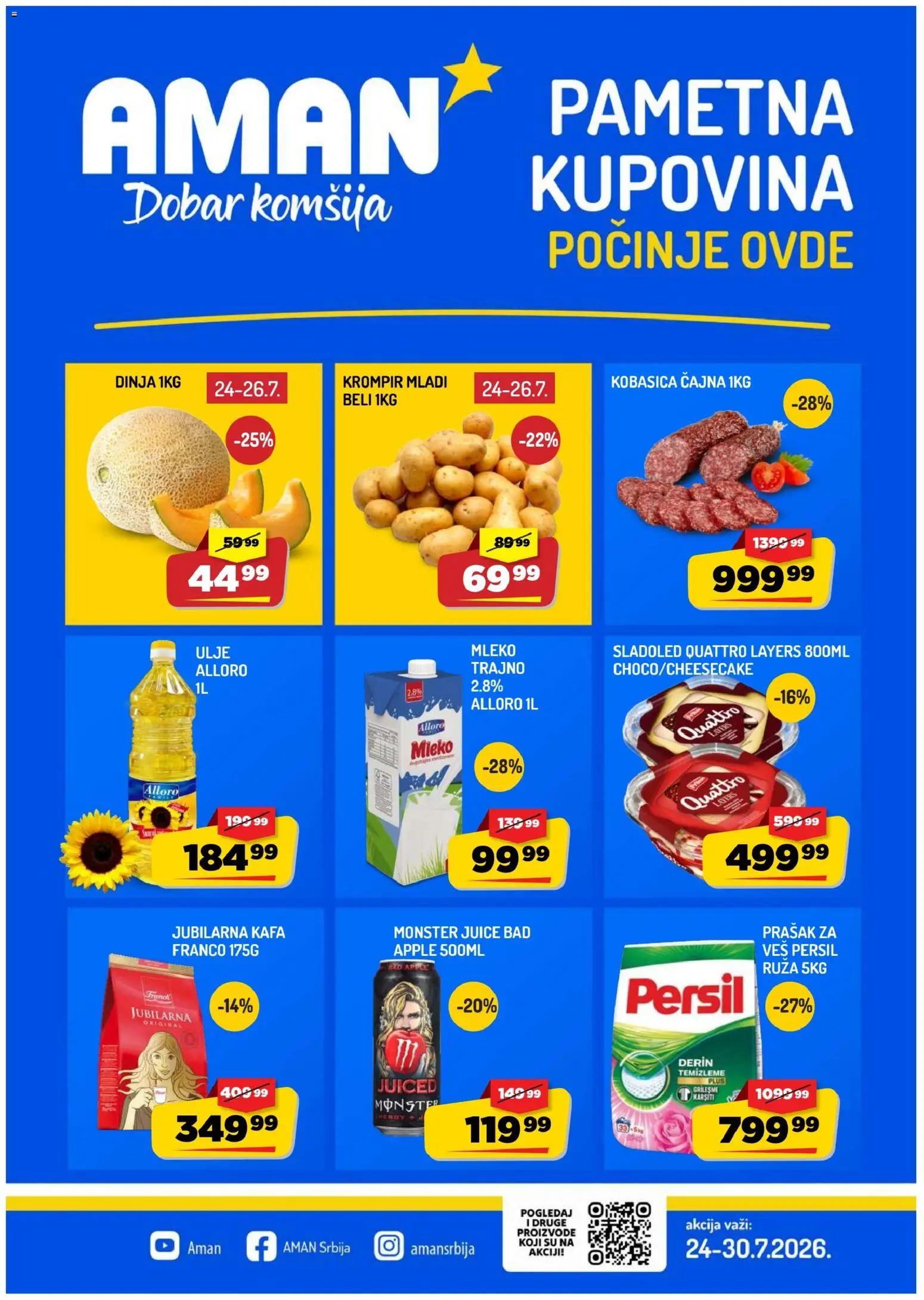 Aman katalog - važi od 24.07.2026 | Strana: 1 | Proizvode: Krompir, Mleko, Kafa, Prašak za veš