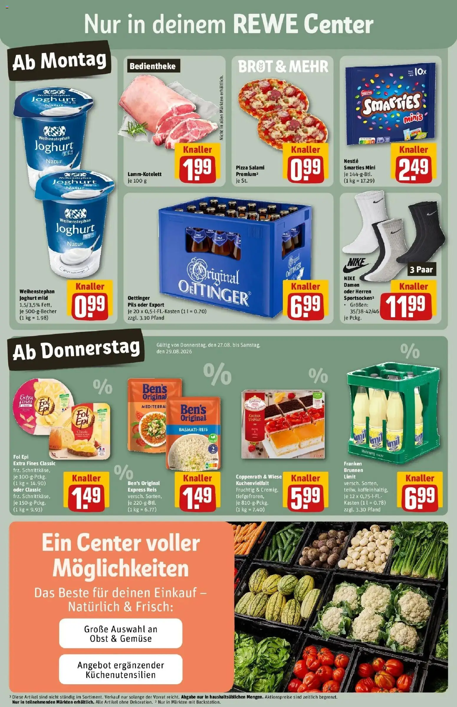 REWE Prospekt ab 24.08.2026 zum Blättern » Angebote | Seite: 3 | Produkte: Basmatireis, Oettinger, Obst, Pizza