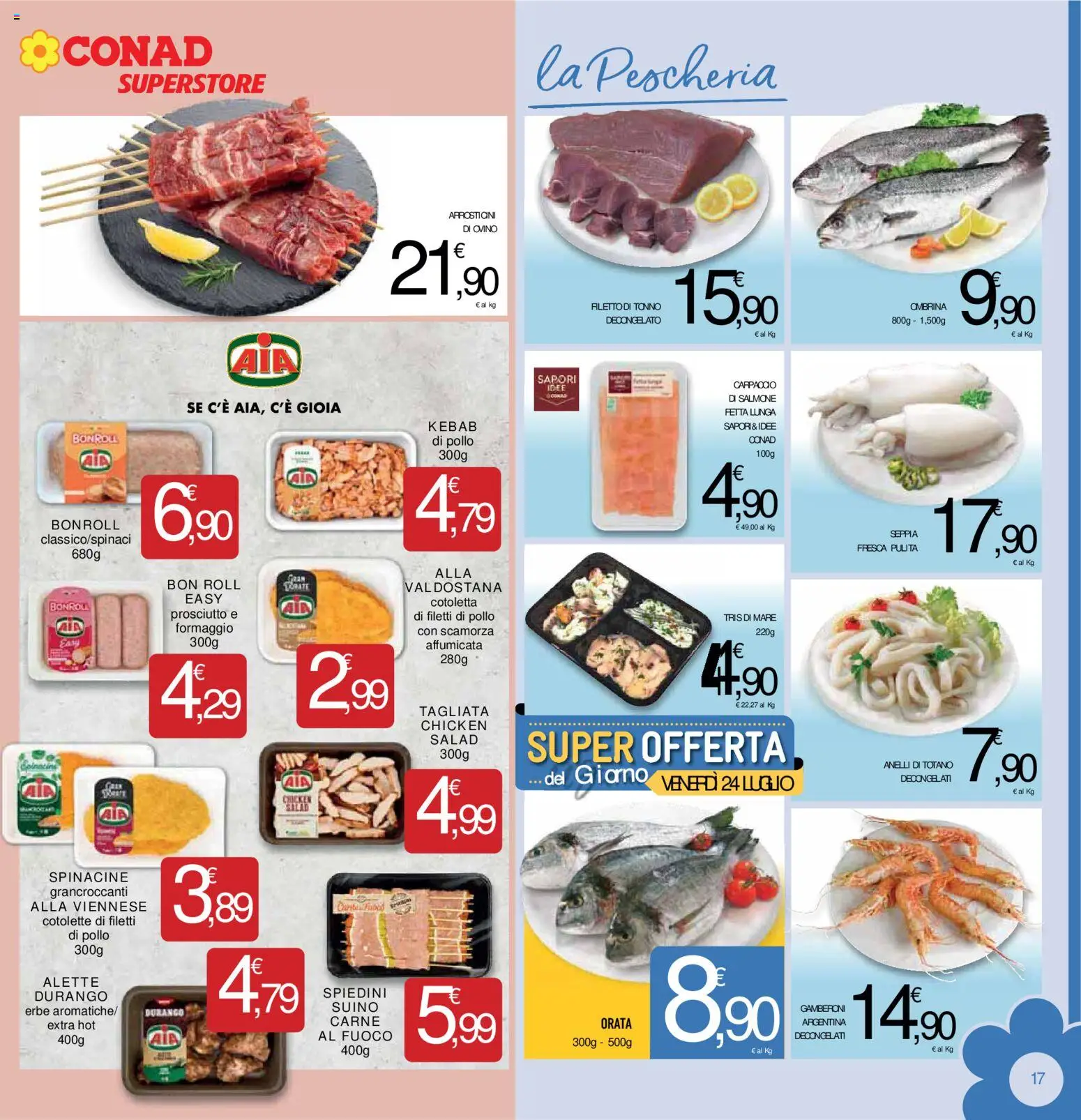 Volantino Conad del 15/07/2026 | Pagina: 17 | Prodotti: Salmone, Orata, Prosciutto, Gamberoni
