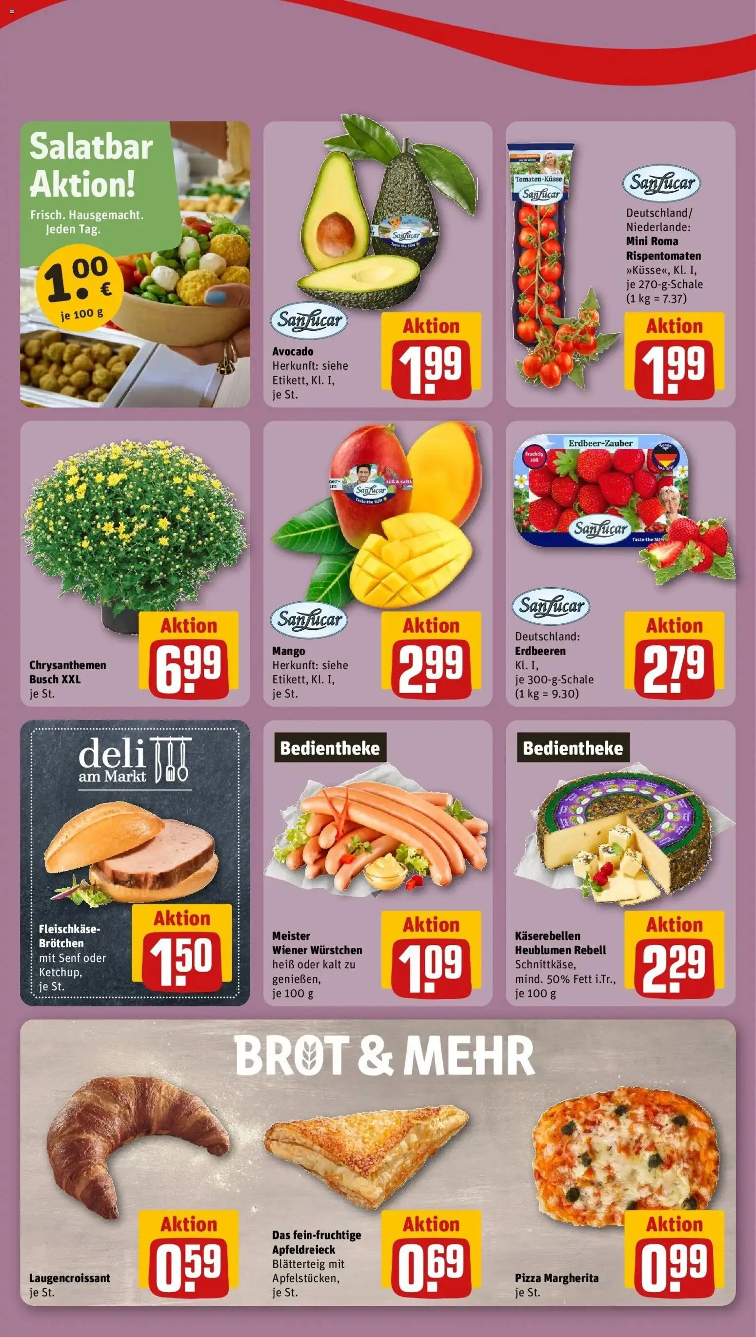 REWE Prospekt ab 14.09.2026 zum Blättern » Angebote | Seite: 2 | Produkte: Wiener wurstchen, Avocado, Pizza, Erdbeeren