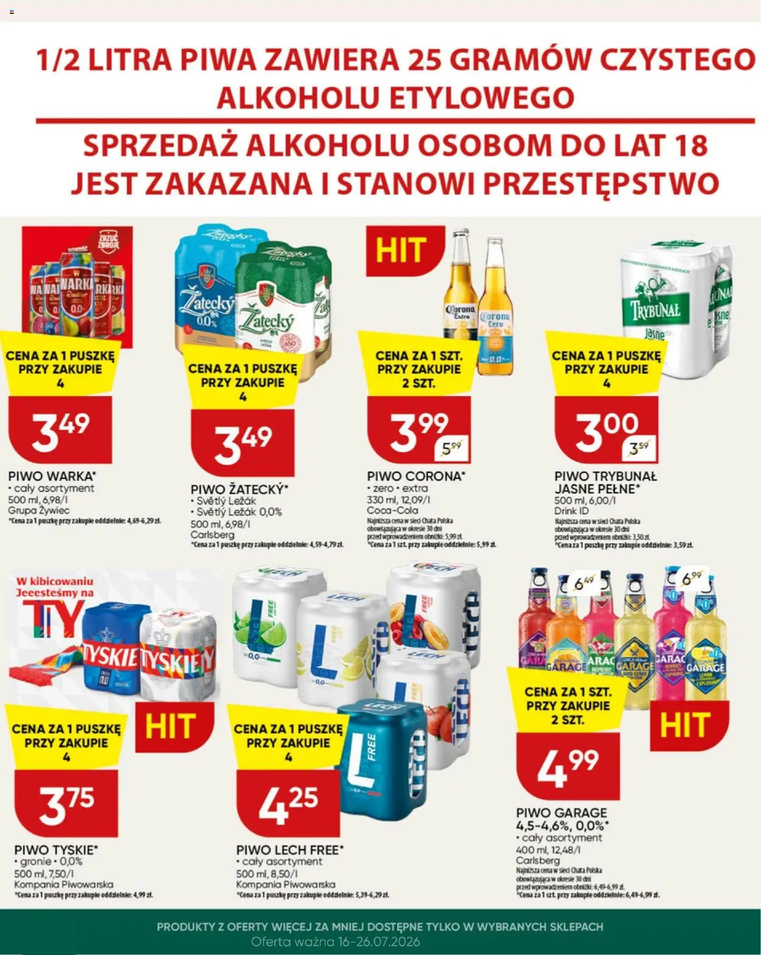 Chata Polska gazetka od 16.07.2026 | Strona: 26 | Produkty: Leżak, Warka, Piwo