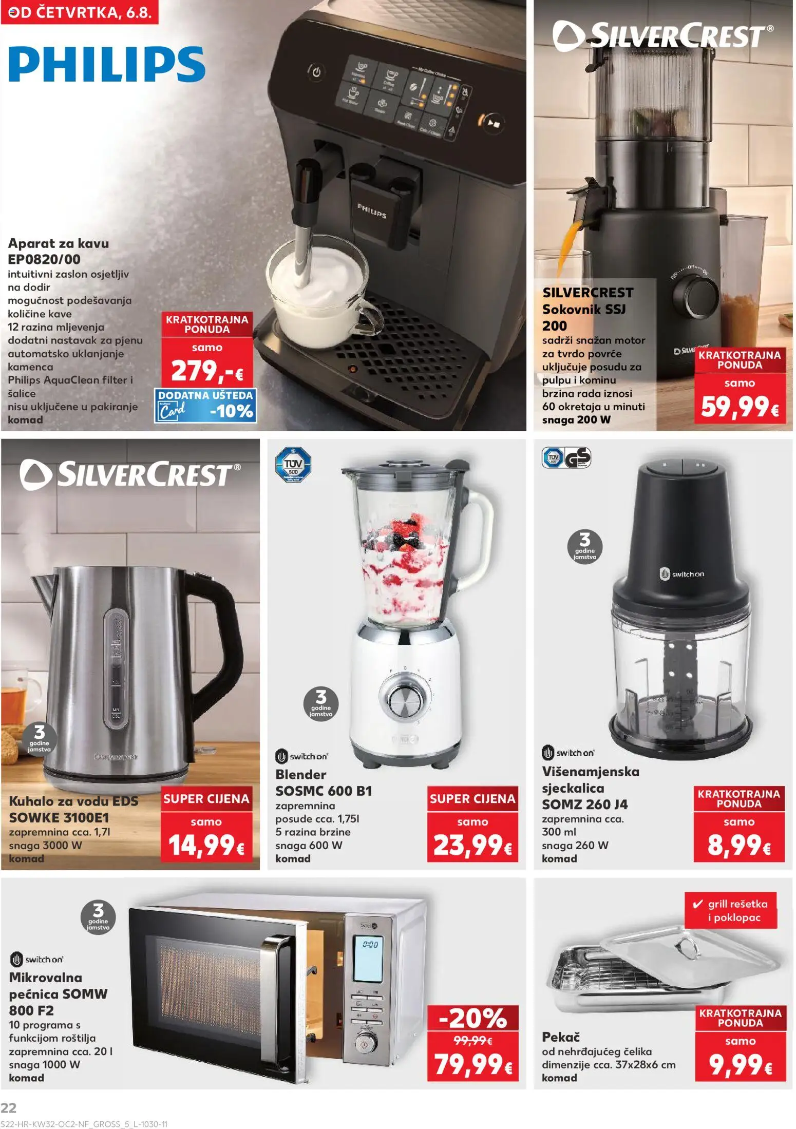 Kaufland katalog | vrijedi od 06.08.2026 | Stranica: 22 | Proizvodi: Aparat za kavu, Sjeckalica, Pećnica, Mikrovalna pećnica