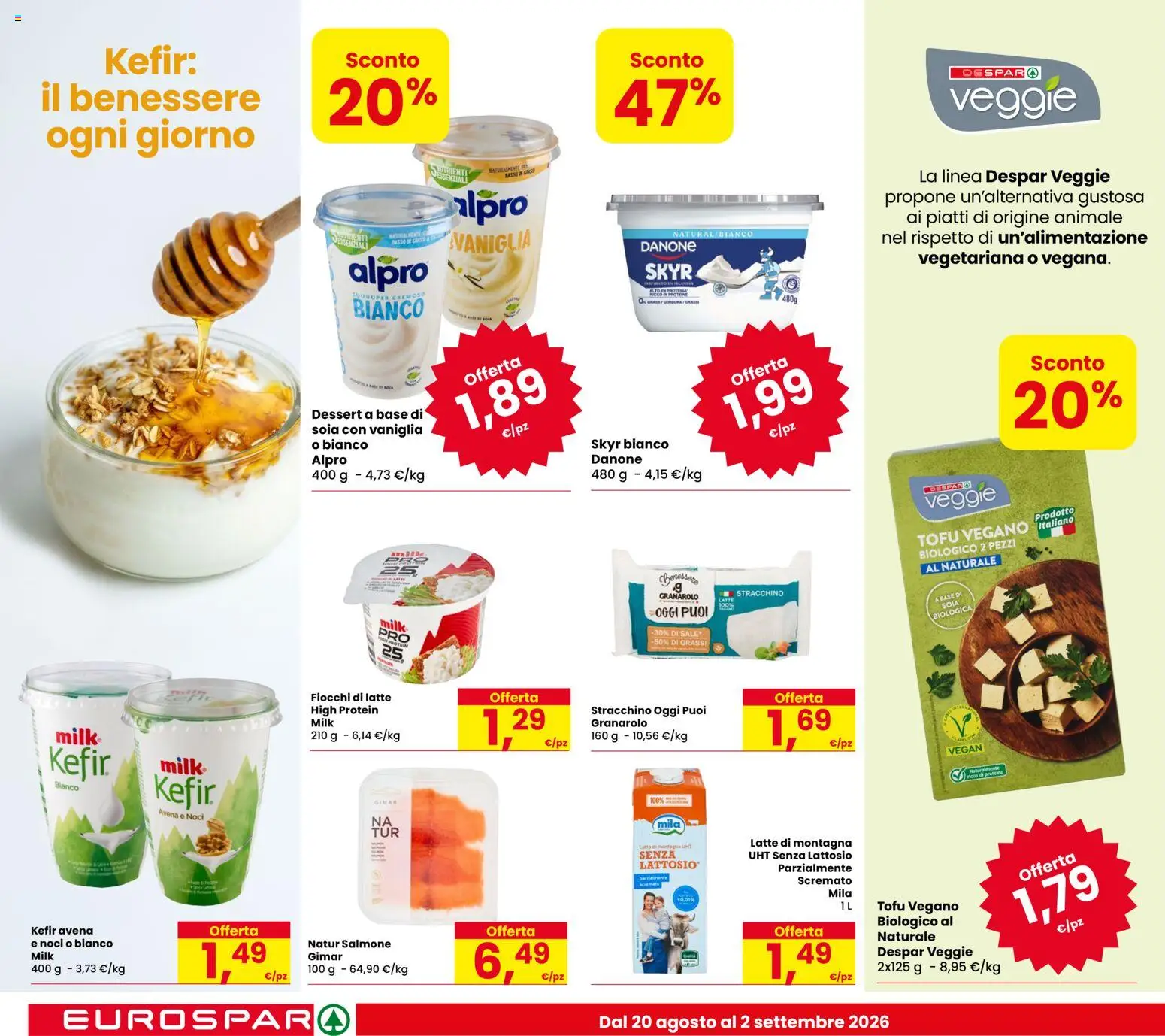 Volantino Eurospar del 20/08/2026 | Pagina: 8 | Prodotti: Vegan, Salmone, Tofu, Dessert