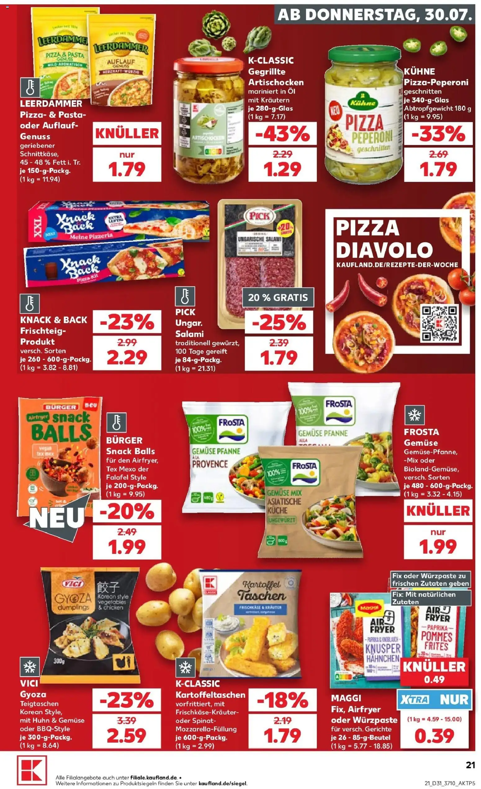 Kaufland Prospekt Eisenhüttenstadt – gültig ab 30.07.2026 | Seite: 21 | Produkte: Öl, Leerdammer, Knoblauch, Pizza