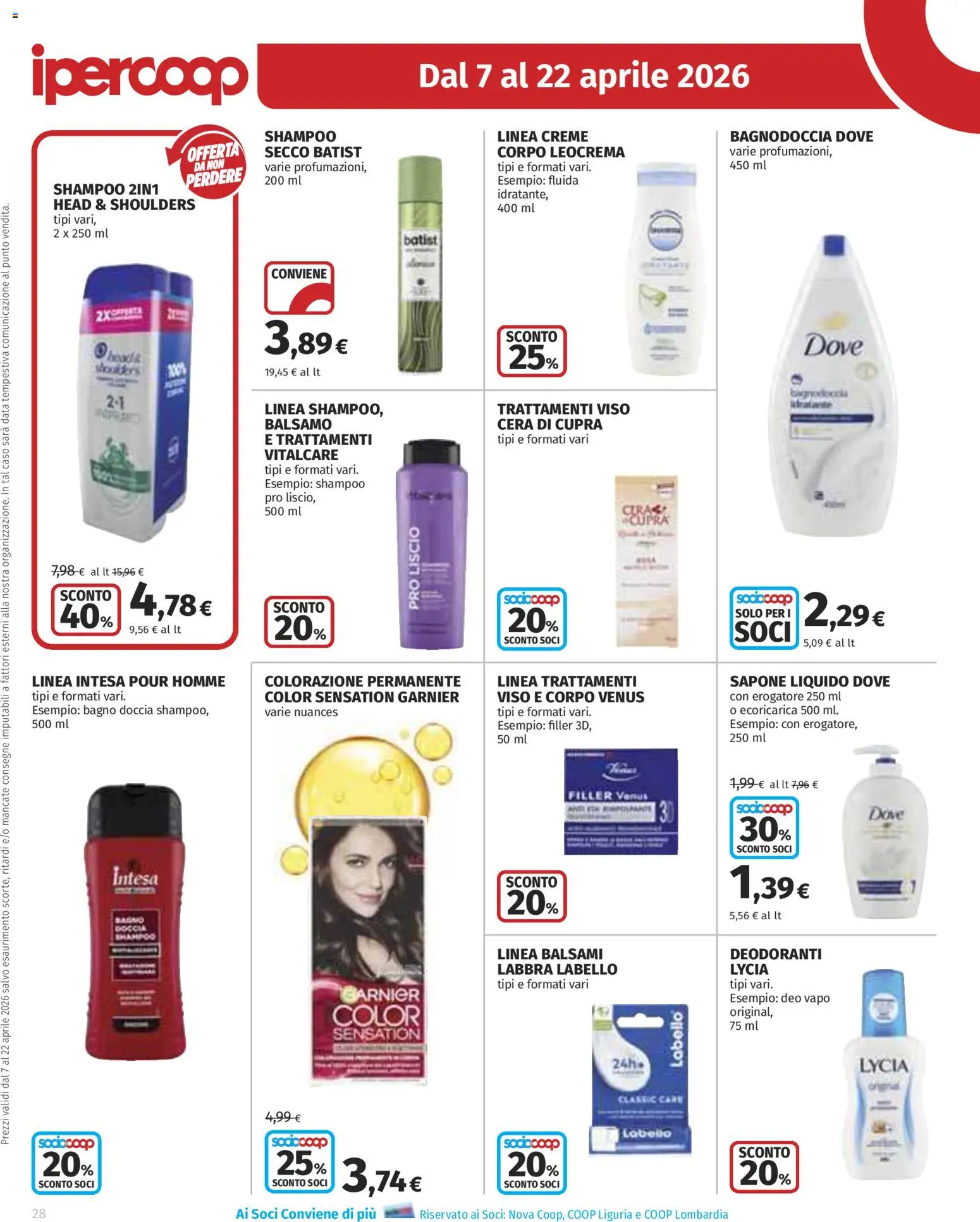Volantino Ipercoop del 07.04.2026 | Pagina: 28 | Prodotti: Balsamo, Sapone, Data, Doccia