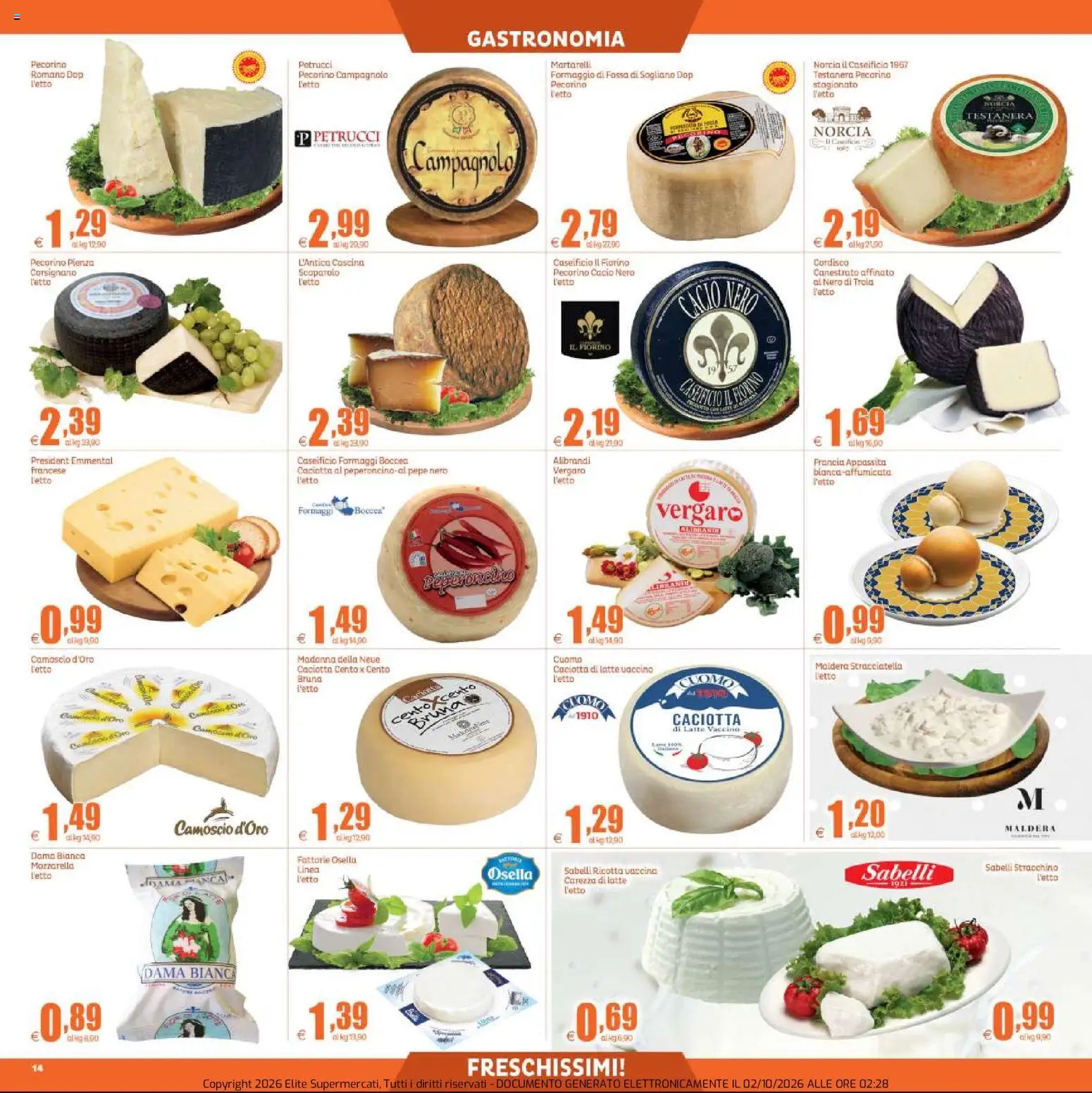 Volantino Elite Supermercati del 02/10/2026 | Pagina: 14 | Prodotti: Formaggio di fossa, Ricotta, Pecorino, Emmental