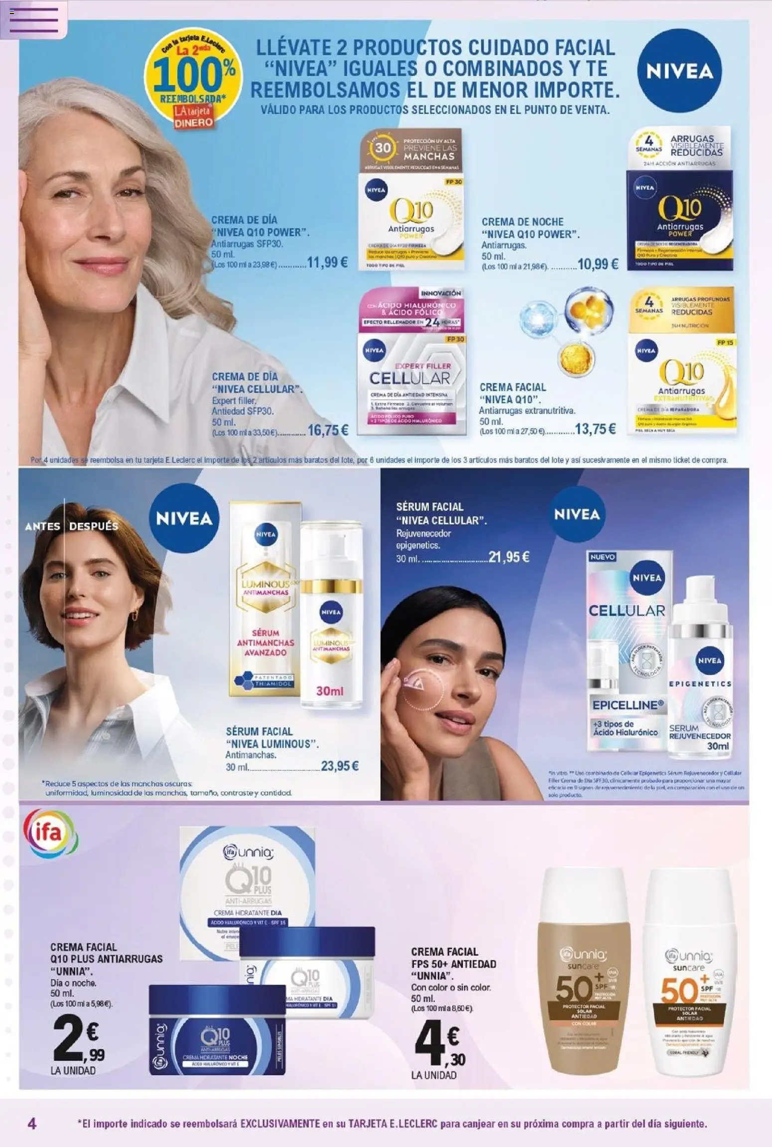 E.Leclerc Resalta tu belleza │ válido desde el 13.05.2026 | Página: 4 | Productos: Sérum, Crema facial, Crema, Crema de noche