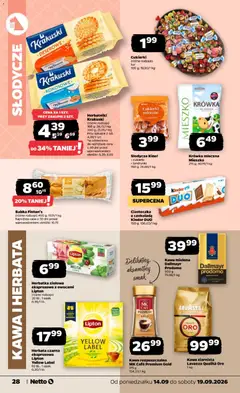 Pogląd oferty "Cukierki mleczne, z nadzieniem" - ważna od 14.09.2026 | Strona: 28 | Produkty: Lavazza, Lavazza Qualita Oro, Czekolada, Ciasteczka