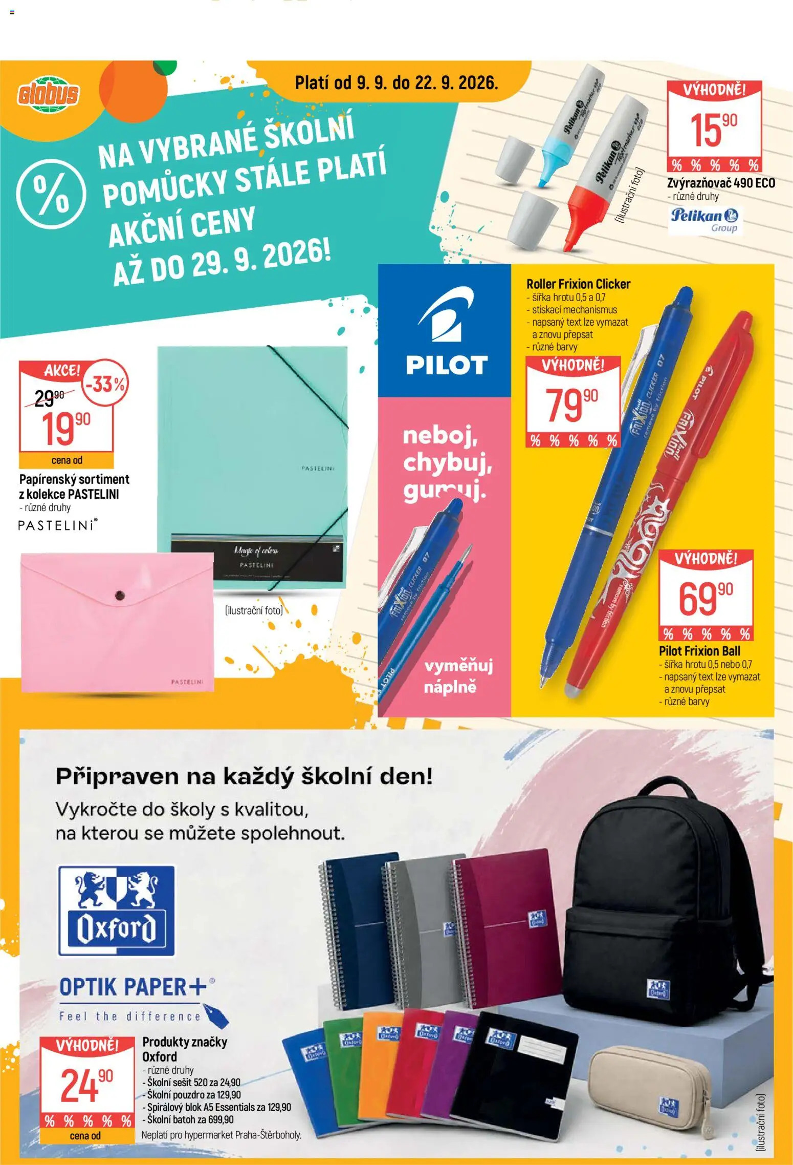 Globus leták od 09.09.2026 | Strana: 9 | Produkty: Batoh, Sešit, Blok, Pouzdro