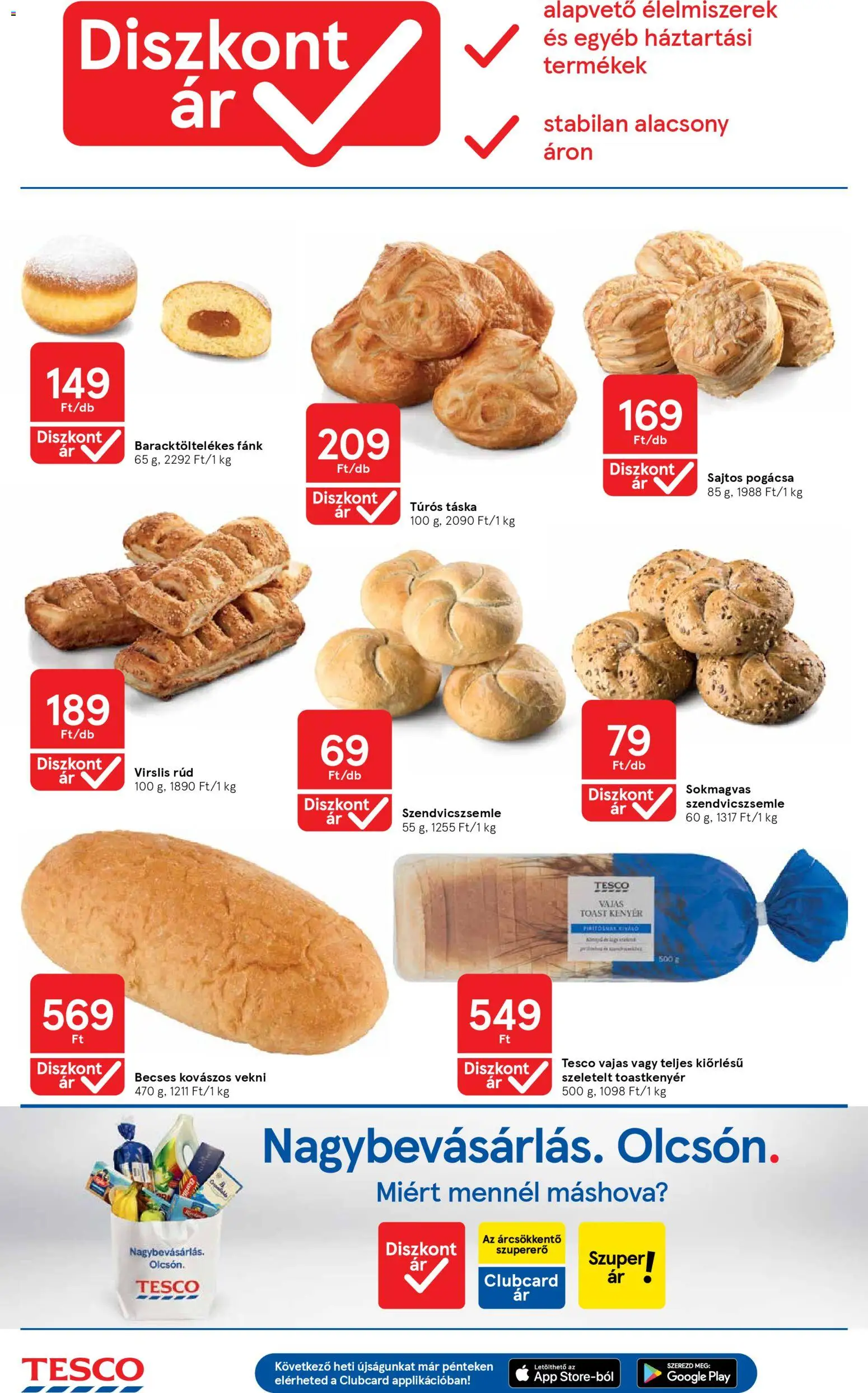 Tesco akciós ujság - amely érvényes a következő dátumtól: 07.04.2026 | Oldal: 4 | Termékek: Túrós táska, Táska, Toast kenyér, Pogácsa