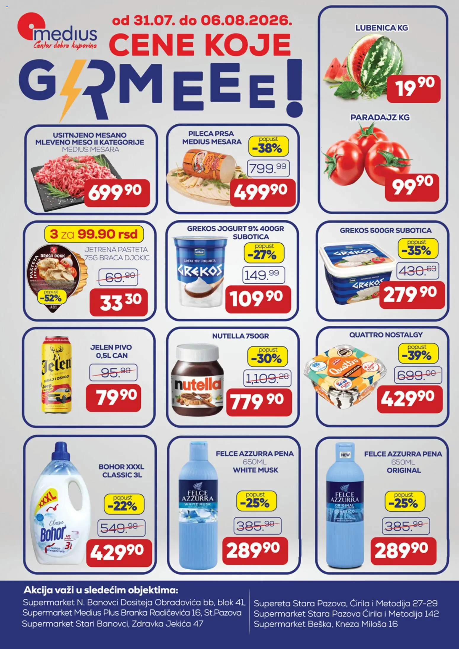 Medius katalog - važi od 31.07.2026 | Strana: 1 | Proizvode: Pileća prsa, Mleveno meso, Pena, Lubenica