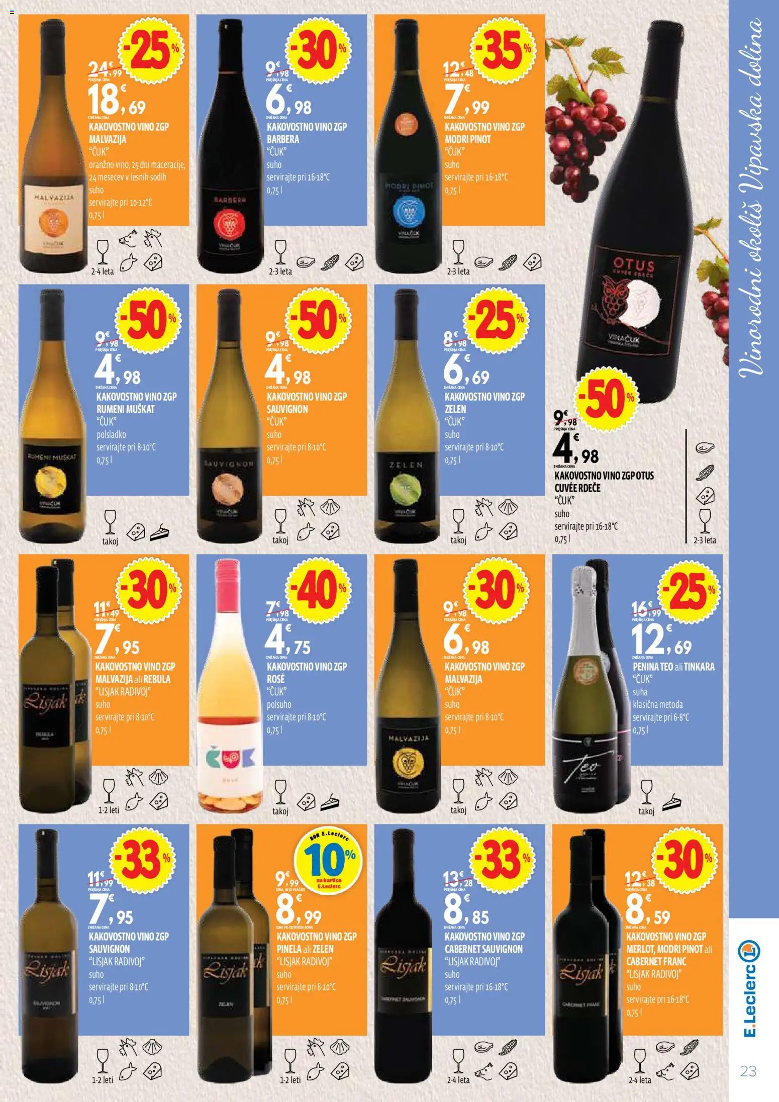 Novi E.leclerc katalog ponudbe – veljaven od 13.10.2026 | Stran: 23 | Izdelki: Penina, Vino