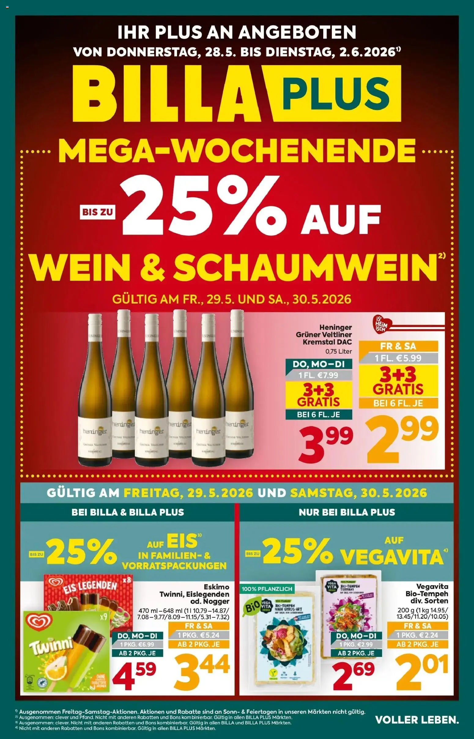 Billa Plus Flugblatt - Oberösterreich gültig ab 28.05.2026 | Seite: 1 | Produkte: Eis, Wein