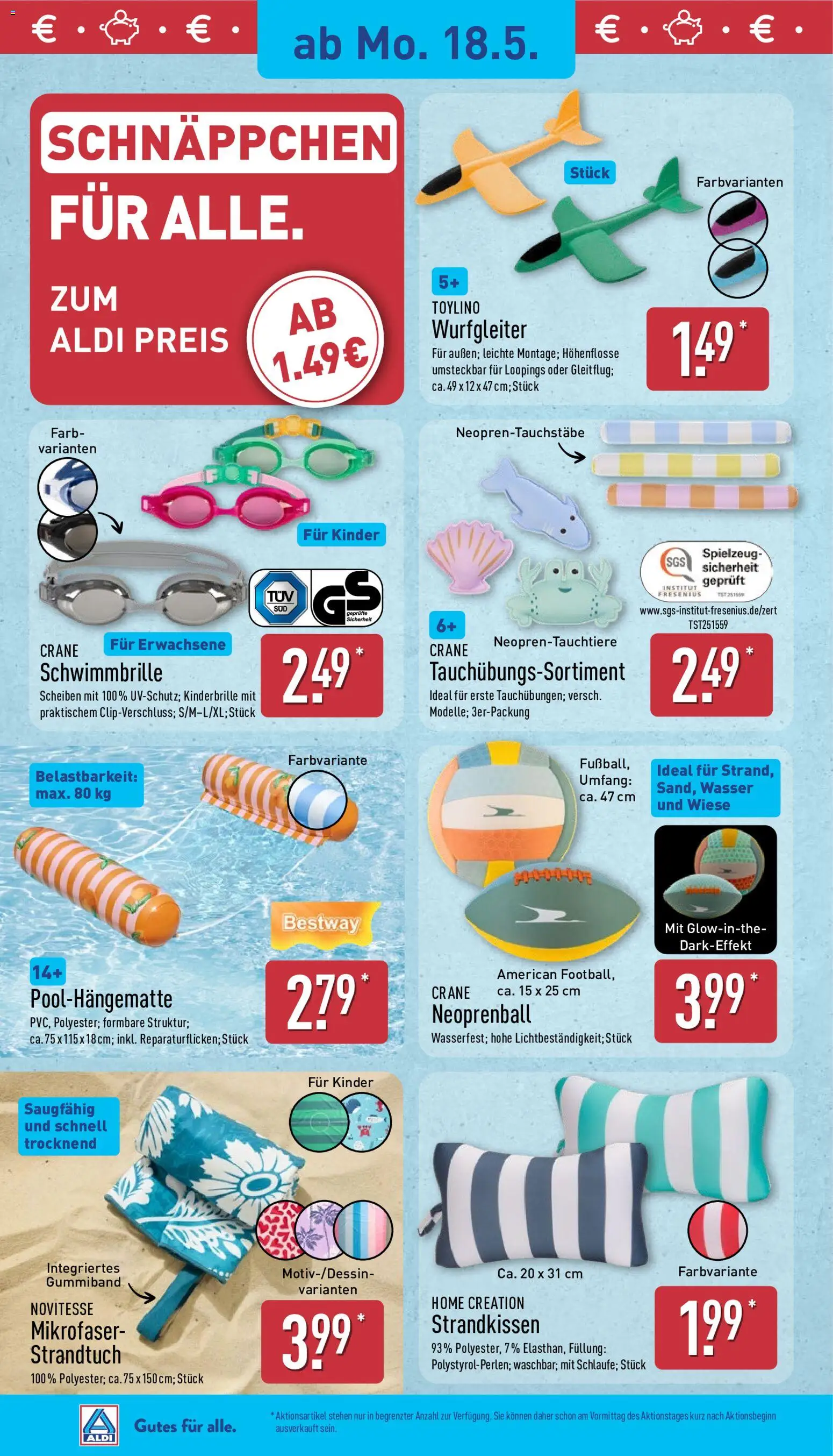 Aldi Ausblick – gültig ab 18.05.2026 | Seite: 6 | Produkte: Strandtuch, Schwimmbrille, Wasser, Home creation