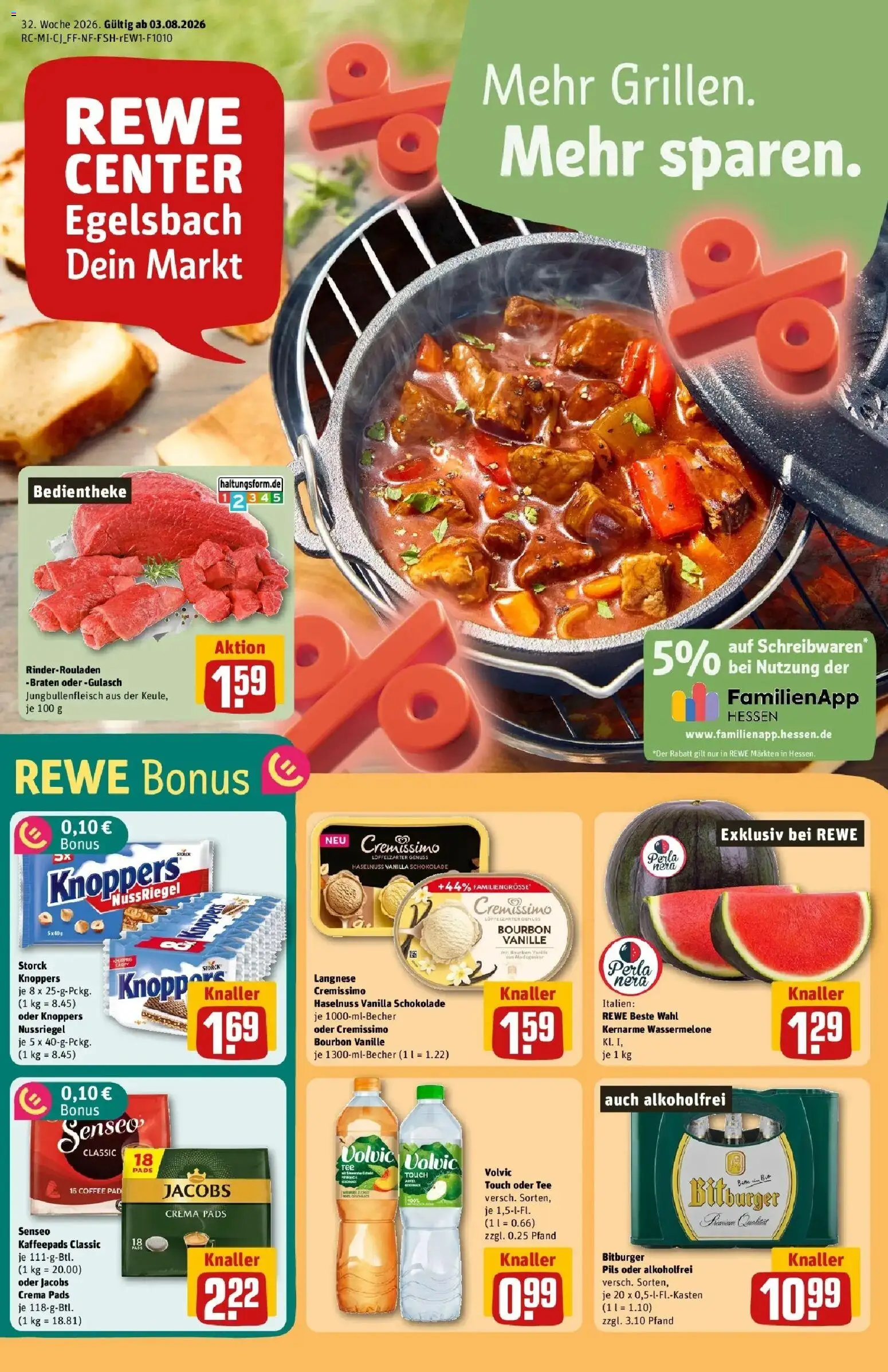 REWE Prospekt ab 03.08.2026 zum Blättern » Angebote | Seite: 1 | Produkte: Senseo, Cremissimo, Vanille, Bourbon