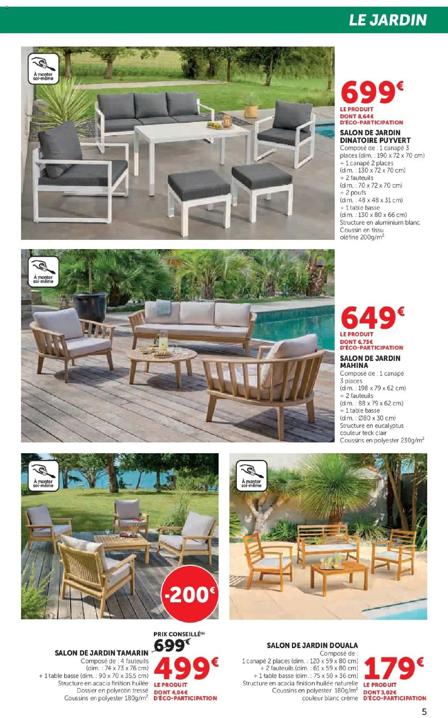 {H1} | Page: 5 | Produits: Salon de jardin, Canapé, Table basse, Table