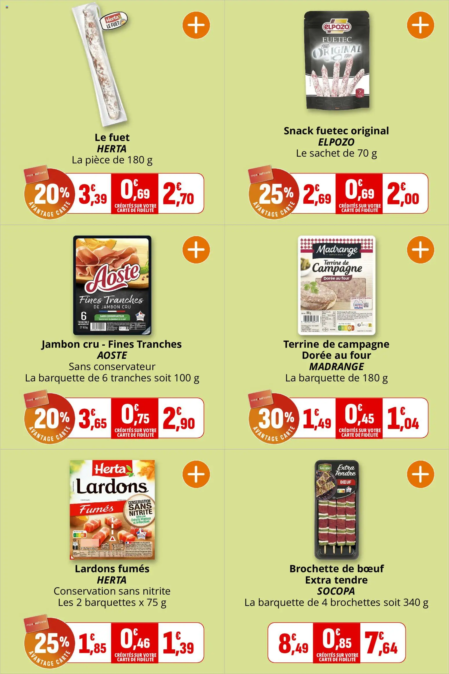 {H1} | Page: 8 | Produits: Jambon Cru, Four, Lardons, Sel