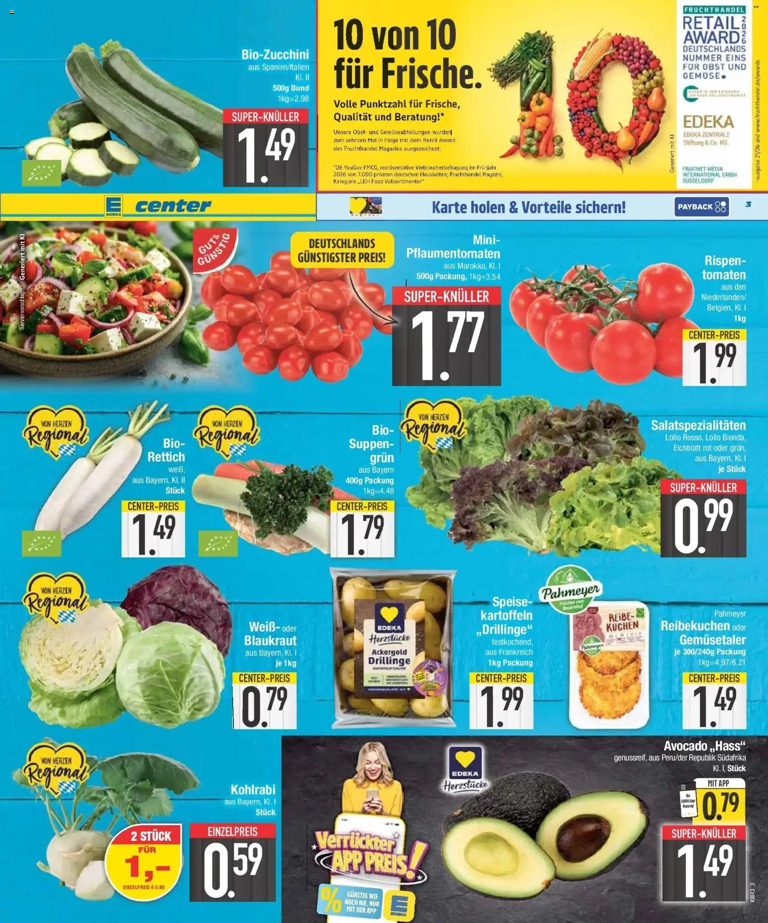E center Prospekt München (ab 19.10.2026) zum Blättern | Seite: 3 | Produkte: Kohlrabi, Kartoffeln, Gemüse, Obst
