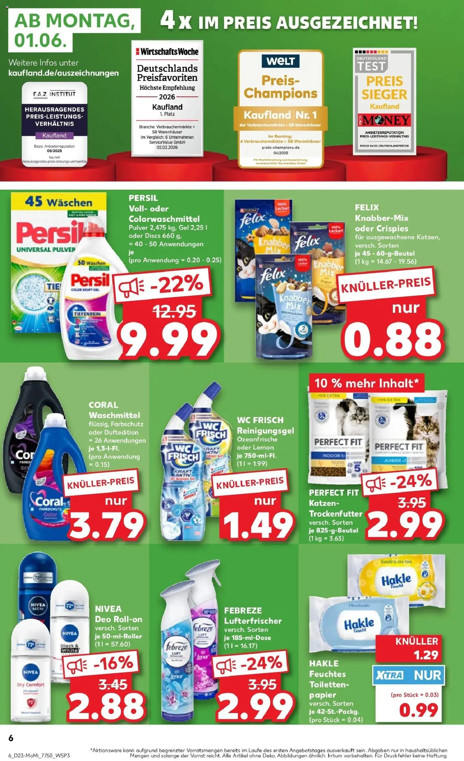 Kaufland Prospekt Hermeskeil – gültig ab 01.06.2026 | Seite: 6 | Produkte: Coral, Wc frisch, Deo Roll-On, Persil