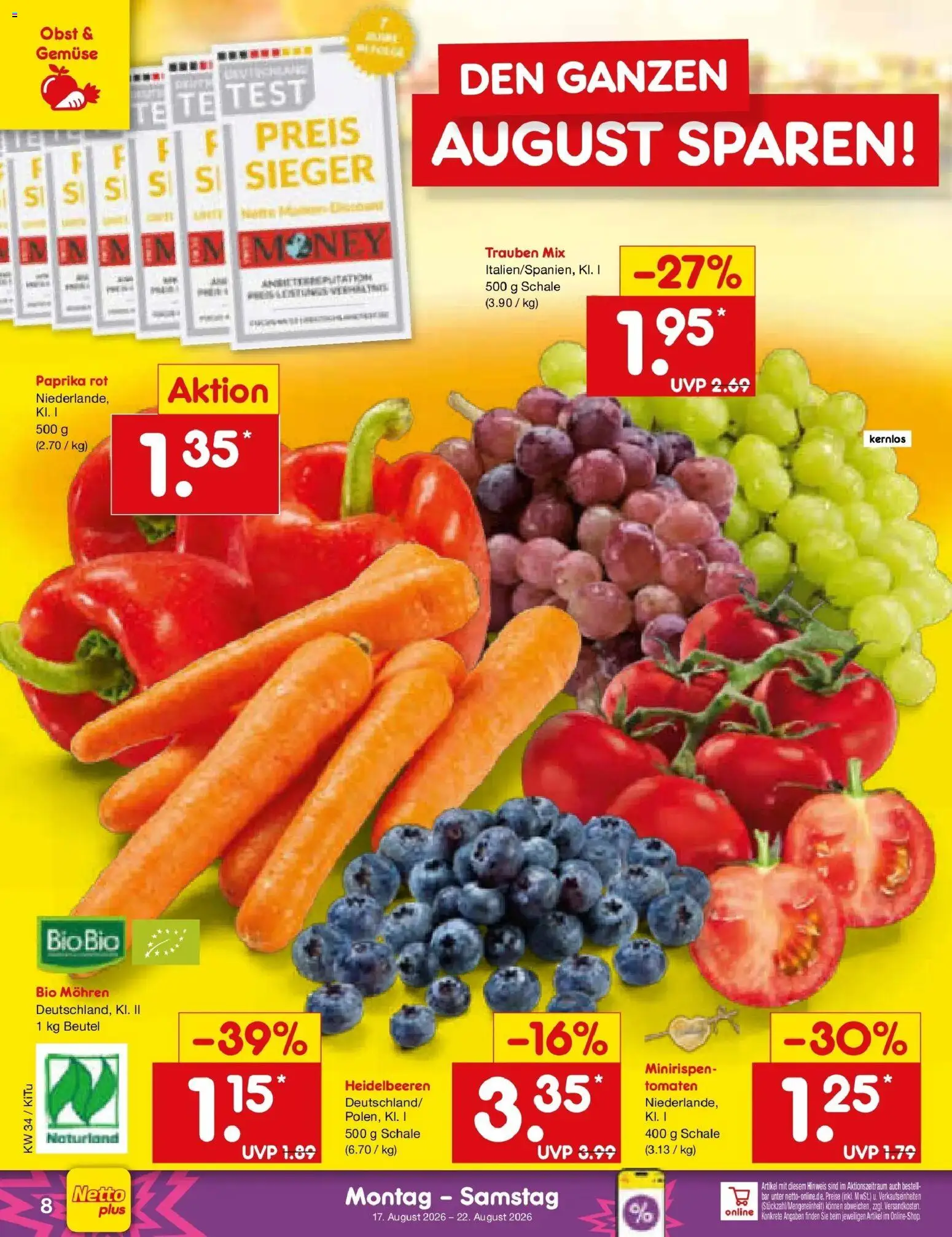 Netto Marken-Discount Prospekt Bad Friedrichshall – gültig ab 17.08.2026 | Seite: 10 | Produkte: Mohren, Gemüse, Paprika, Obst