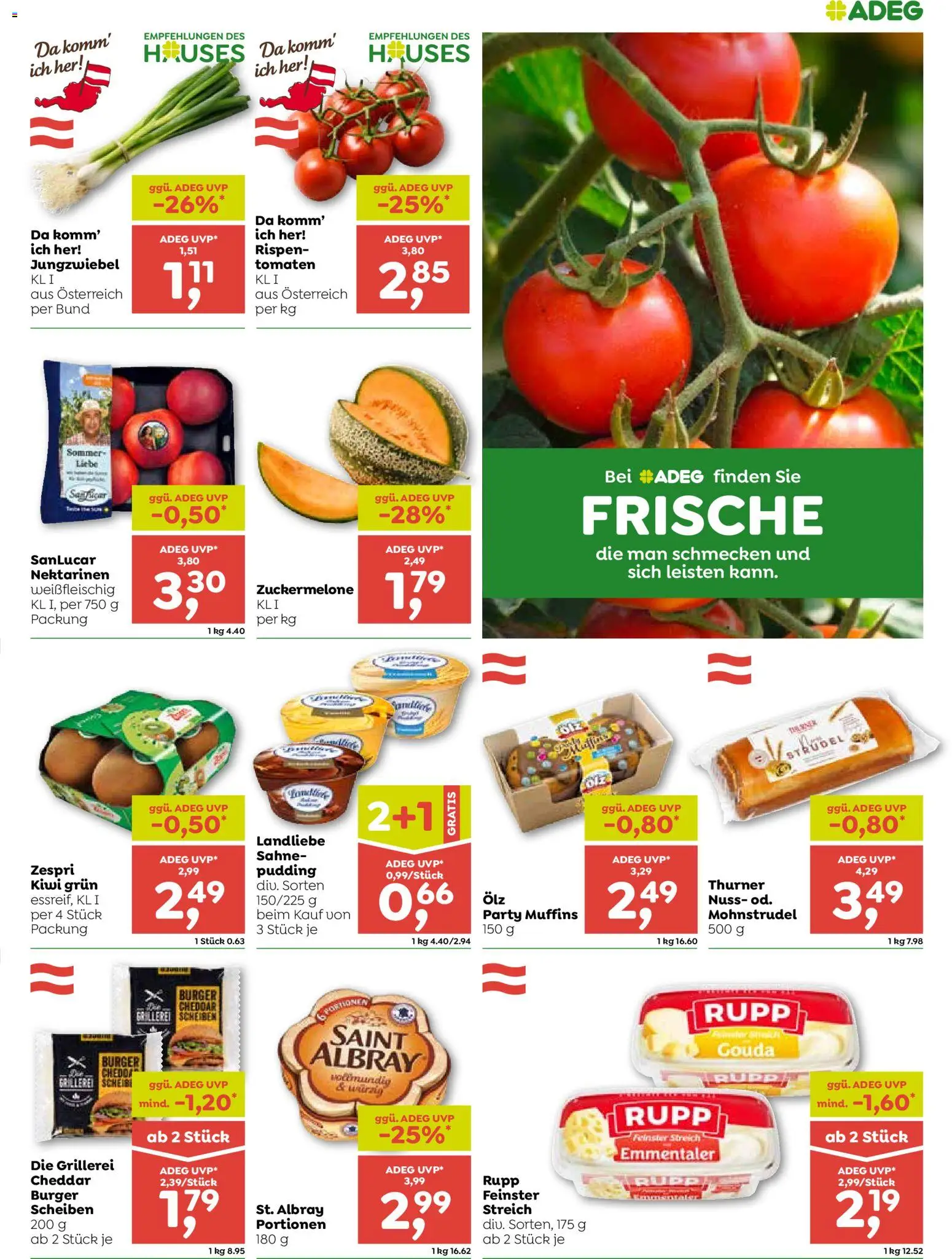 ADEG Flugblatt gültig ab 23.07.2026 | Seite: 3 | Produkte: Kiwi, Sahne, Burger, Tomaten