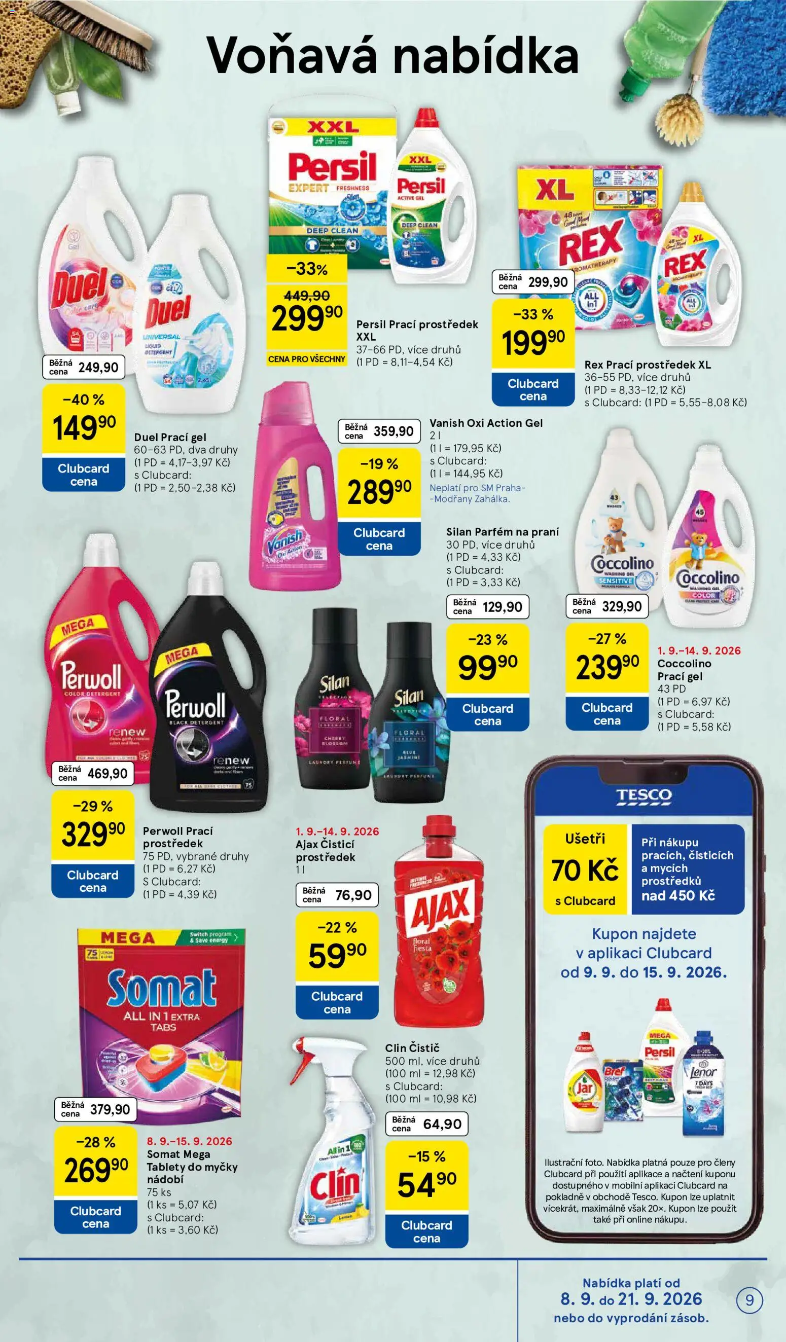 Tesco leták - Supermarket od 09.09.2026 | Strana: 9 | Produkty: Tablety do myčky, Clin, Nádobí, Persil