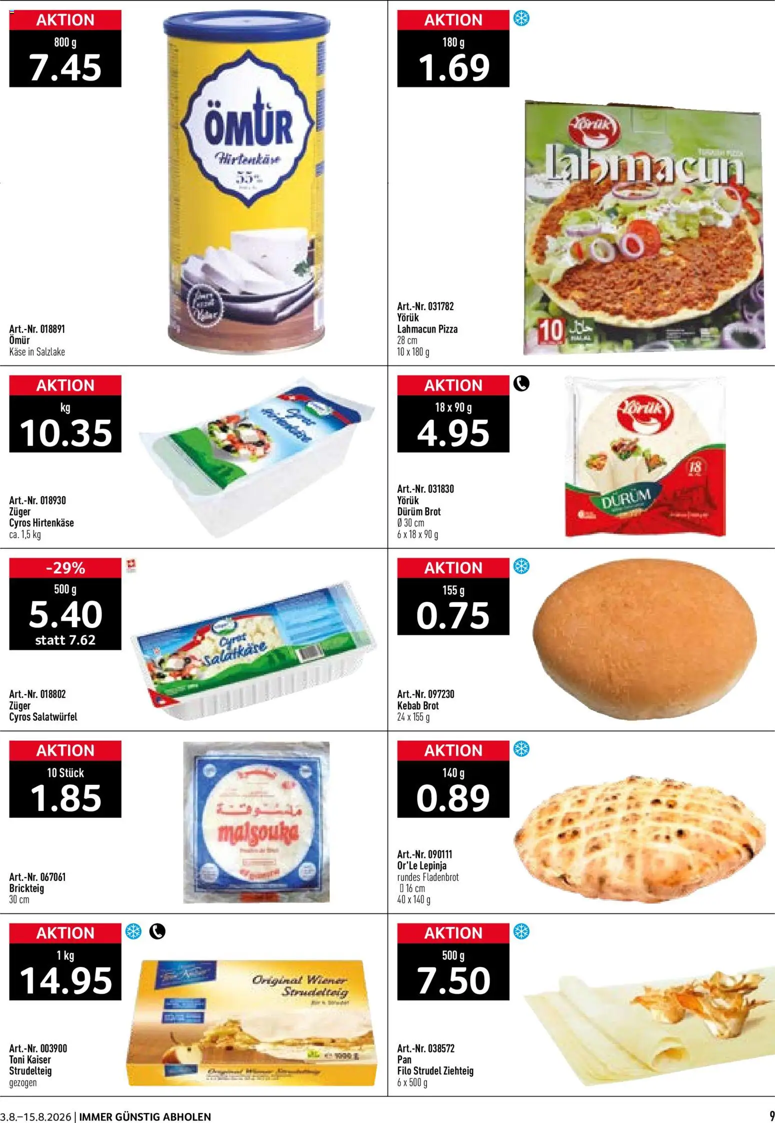 Prodega aktionen Sonne des Südens – gültig ab 03.08.2026 | Seite: 9 | Produkte: Grat, Käse, Brot, Pizza