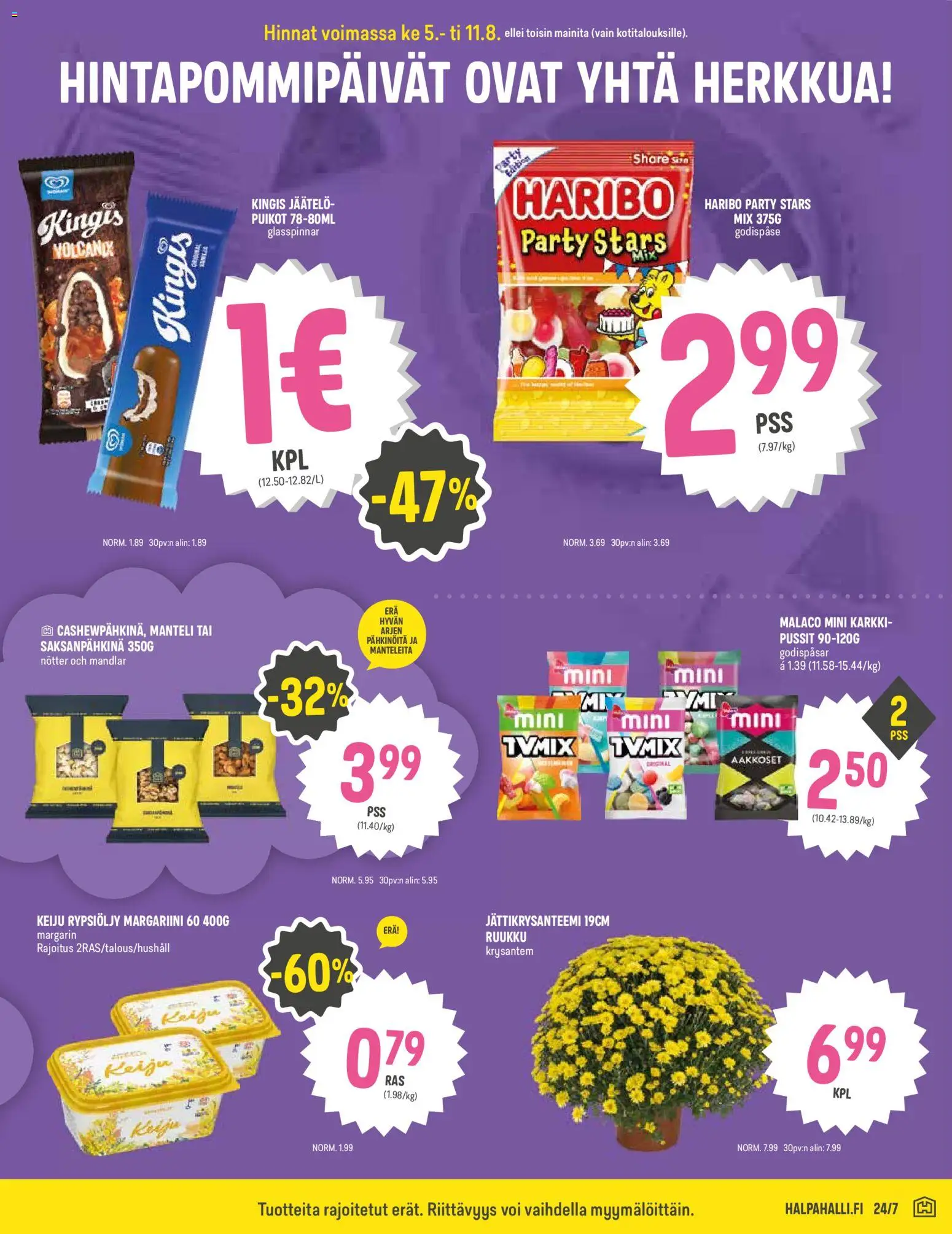 Halpa Halli tarjoukset – voimassa 05/08/2026 alkaen | Sivu: 5 | Tuotteet: Margariini, Voi, Jäätelö