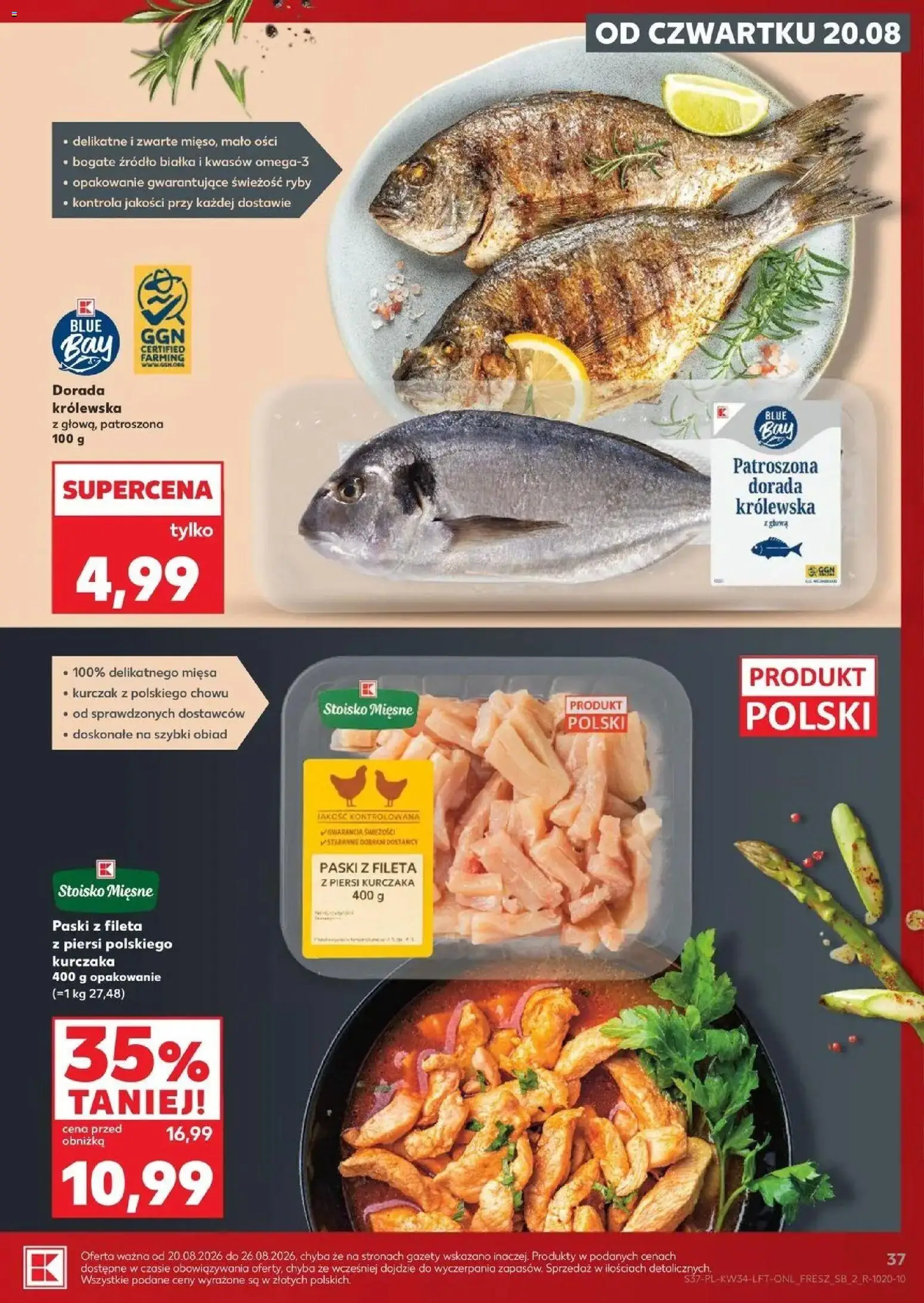 Kaufland gazetka od 20.08.2026 - od jutra PDF | Strona: 37 | Produkty: Kurczak, Piersi, Dorada, Ryby