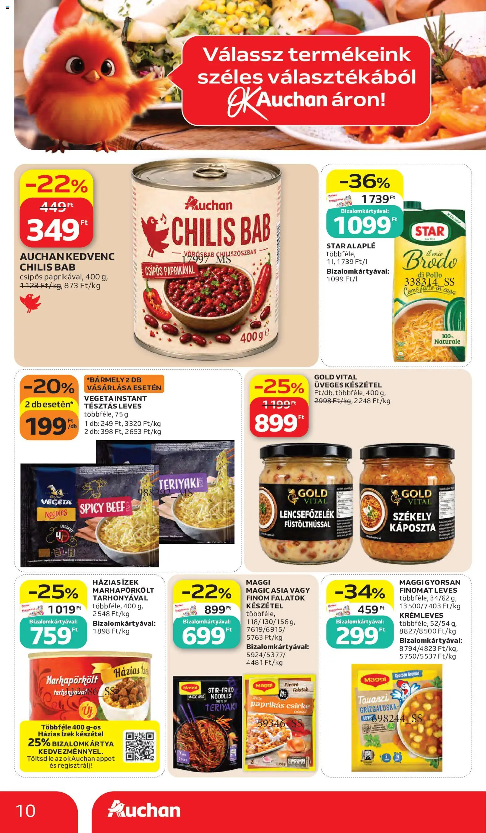 Auchan akciós ujság - amely érvényes a következő dátumtól: 2026.10.15. | Oldal: 10 | Termékek: Chili, Káposzta, Maggi, Készétel