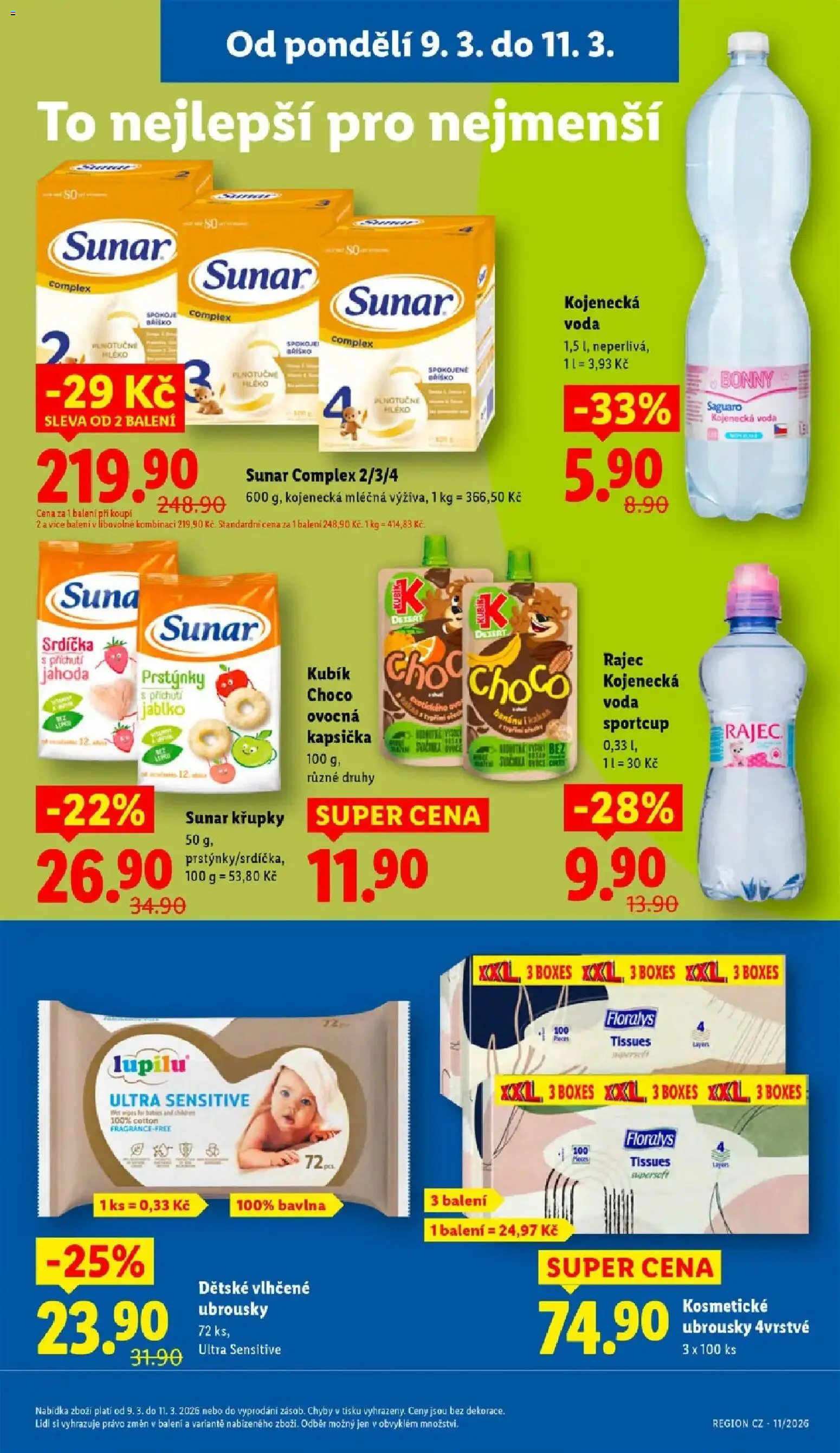 Lidl aktuální leták od 09.03.2026 | Strana: 17 | Produkty: Kojenecká voda, Banány, Sunar, Ubrousky