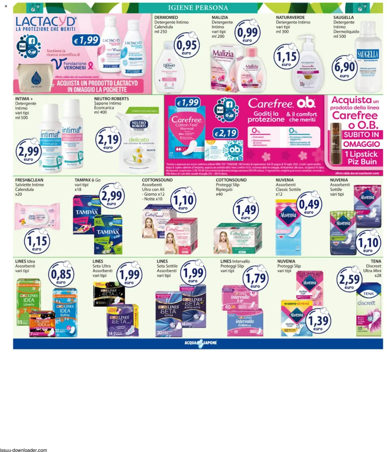 Volantino Acqua e Sapone del 29/06/2026 | Pagina: 12 | Prodotti: Proteggi slip, Detergente intimo, Detergente, Acqua