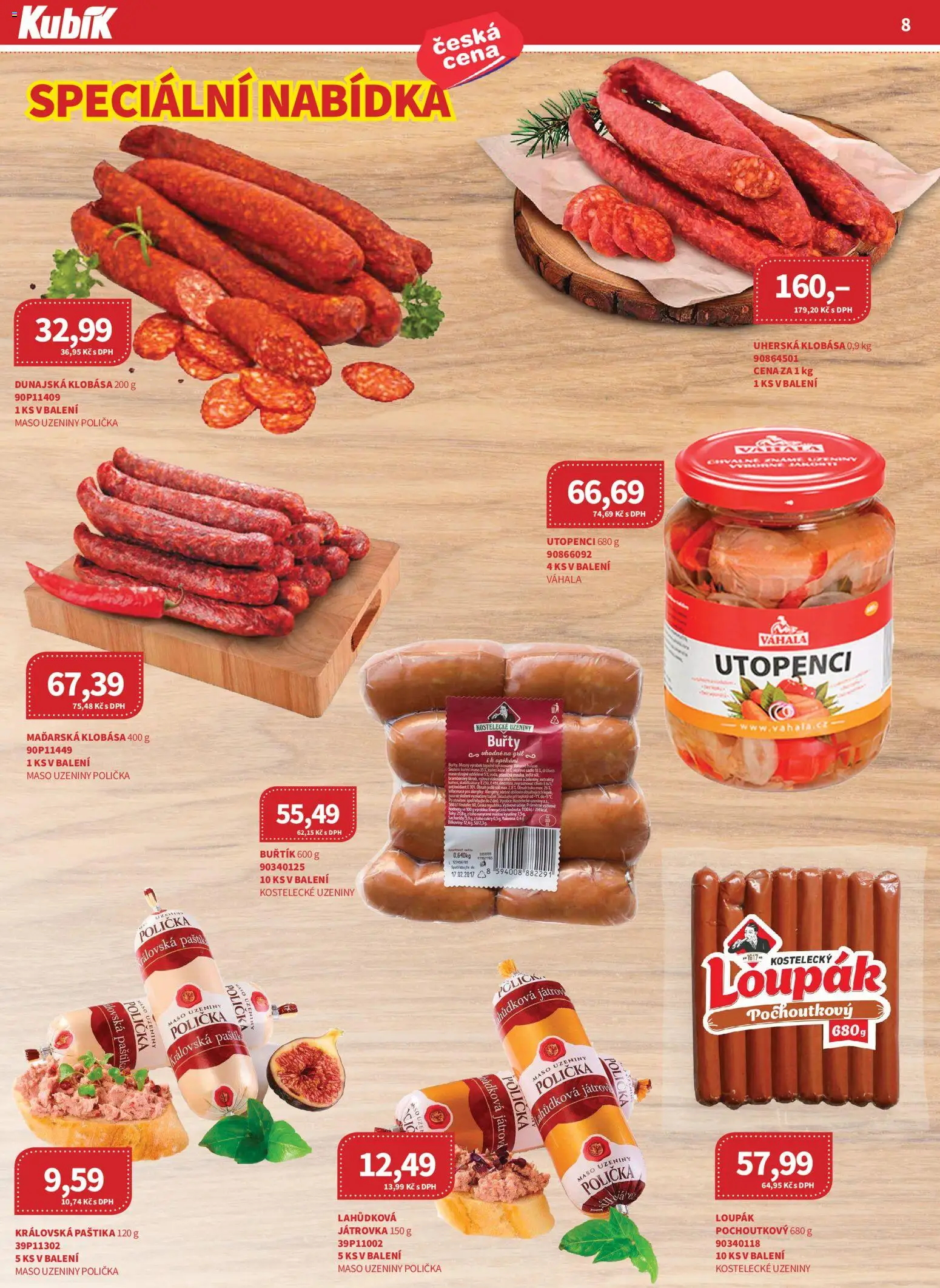 Kubík leták - Velkoobchod 08/2026 od 01.10.2026 | Strana: 8 | Produkty: Polička, Buřty, Utopenci, Paštika