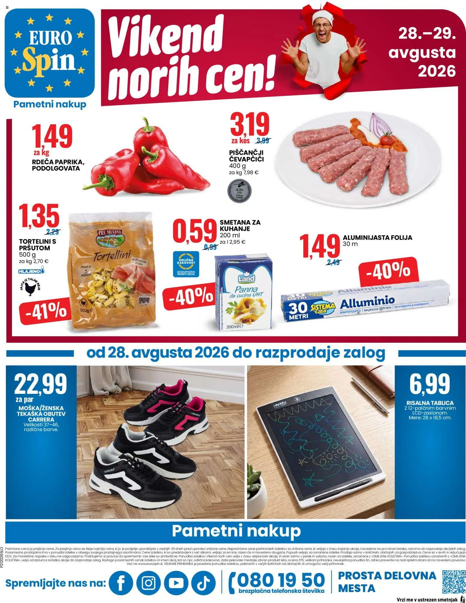 Novi Eurospin katalog ponudbe – veljaven od 27.08.2026 | Stran: 16 | Izdelki: Tablica, Čevapčiči, Folija, Smetana